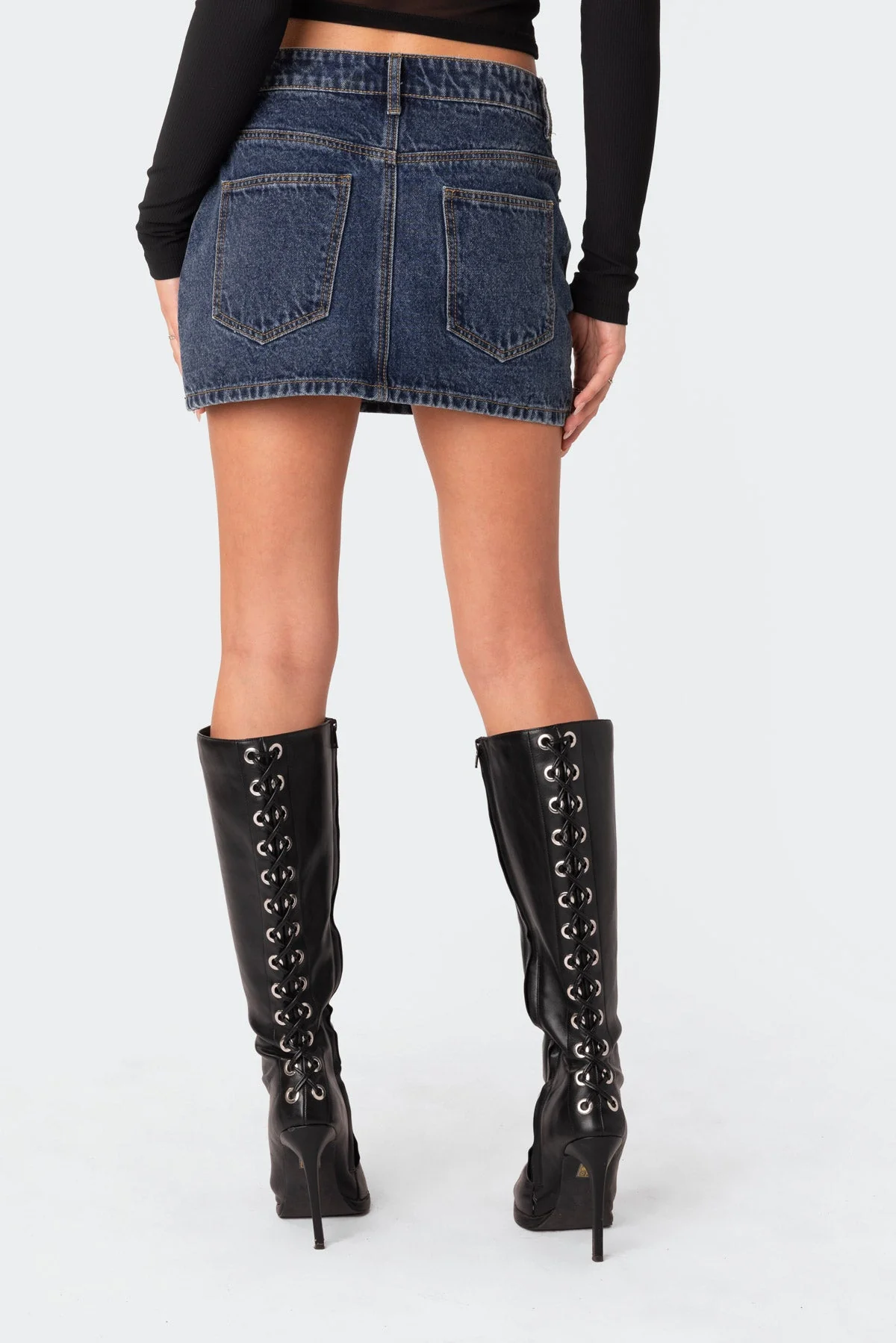 Blue Denim Mini Skirt with Star Panel Detail