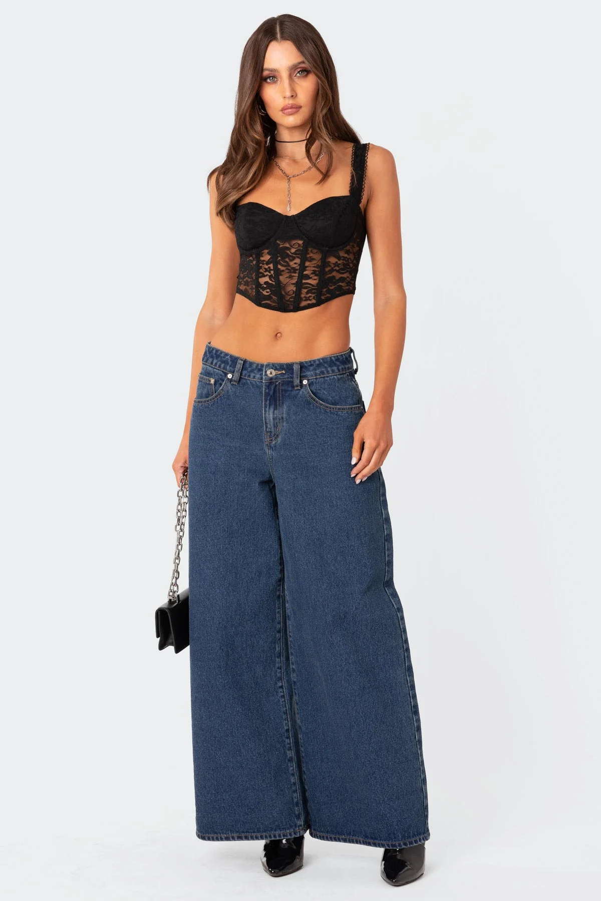 Black Lace Sweetheart Corset Top with Cupped Bodice