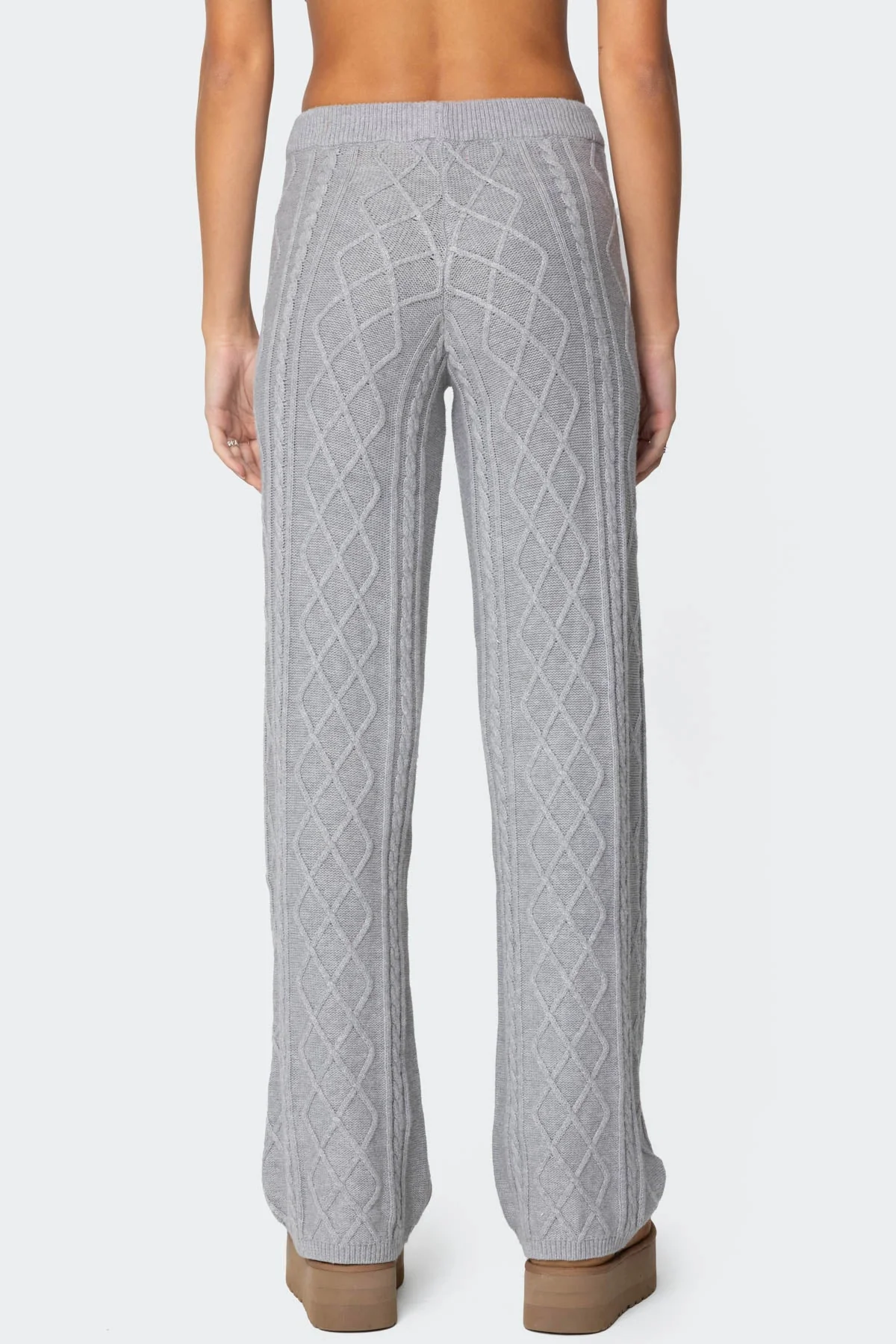 Cozy Gray Cable Knit Pants for Women