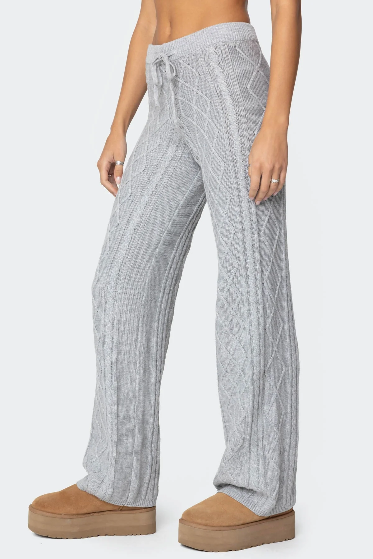Cozy Gray Cable Knit Pants for Women