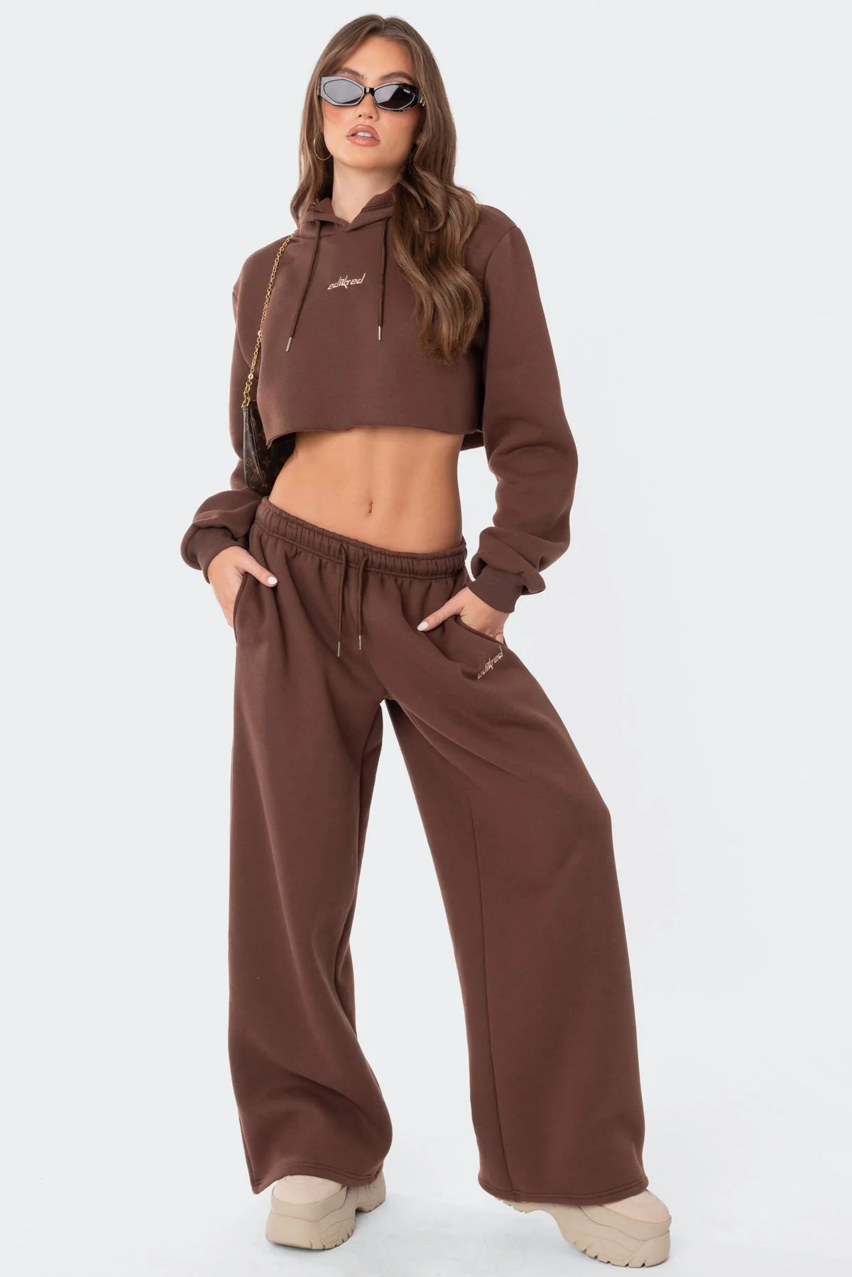 Brown Wide Leg Sweatpants for Women