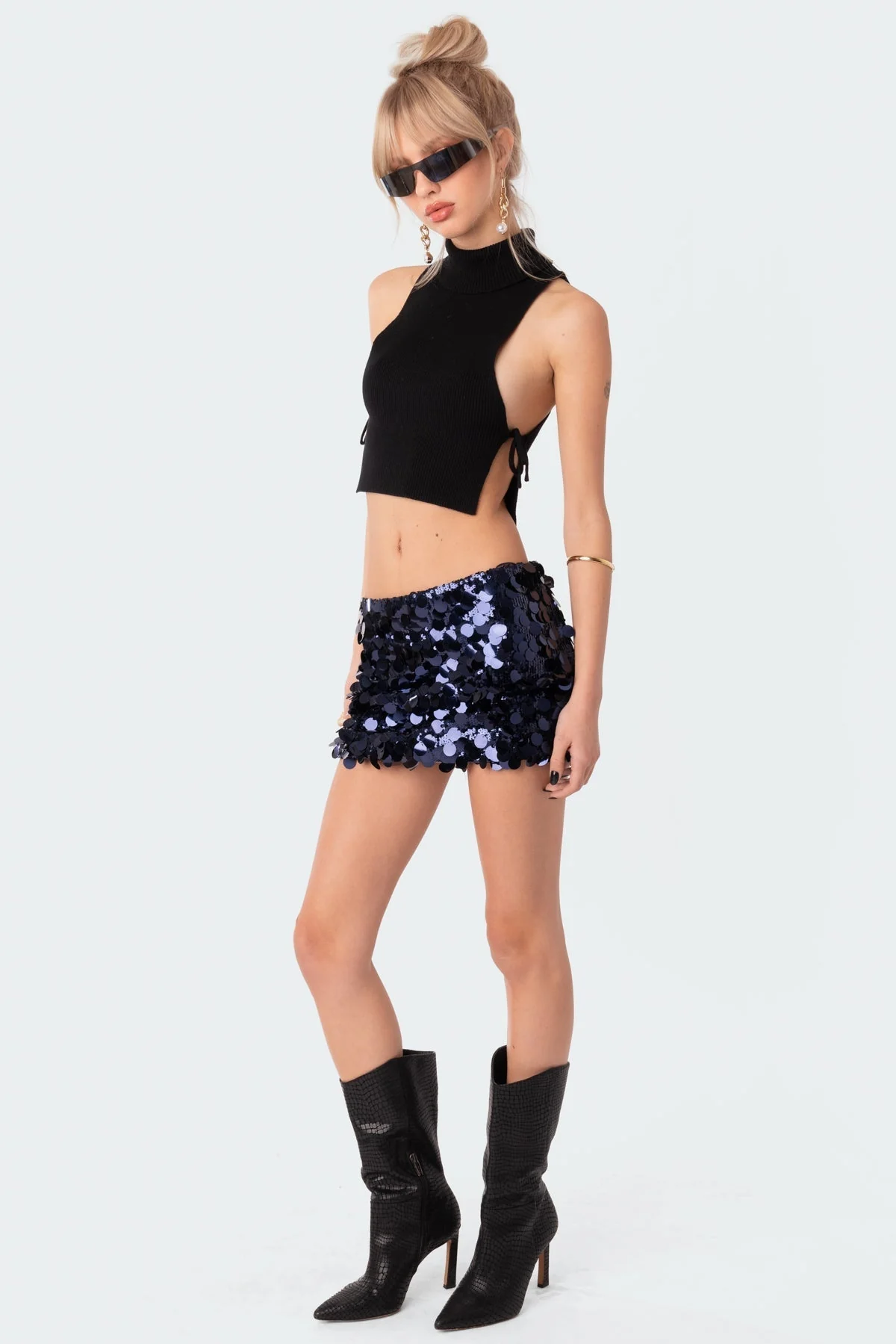 Navy Sequin Mini Skirt - Low-Rise Evening Wear