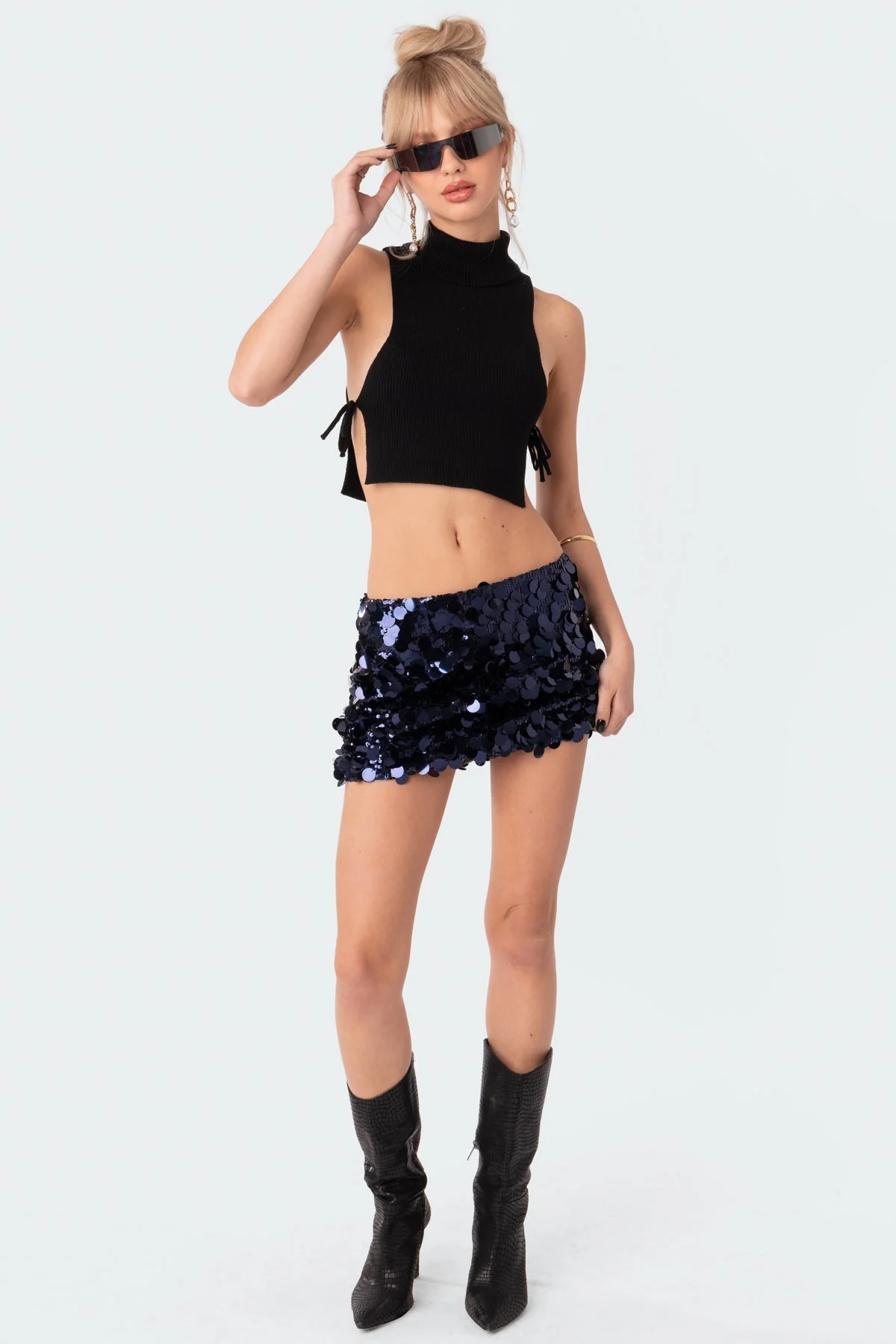 Navy Sequin Mini Skirt - Low-Rise Evening Wear