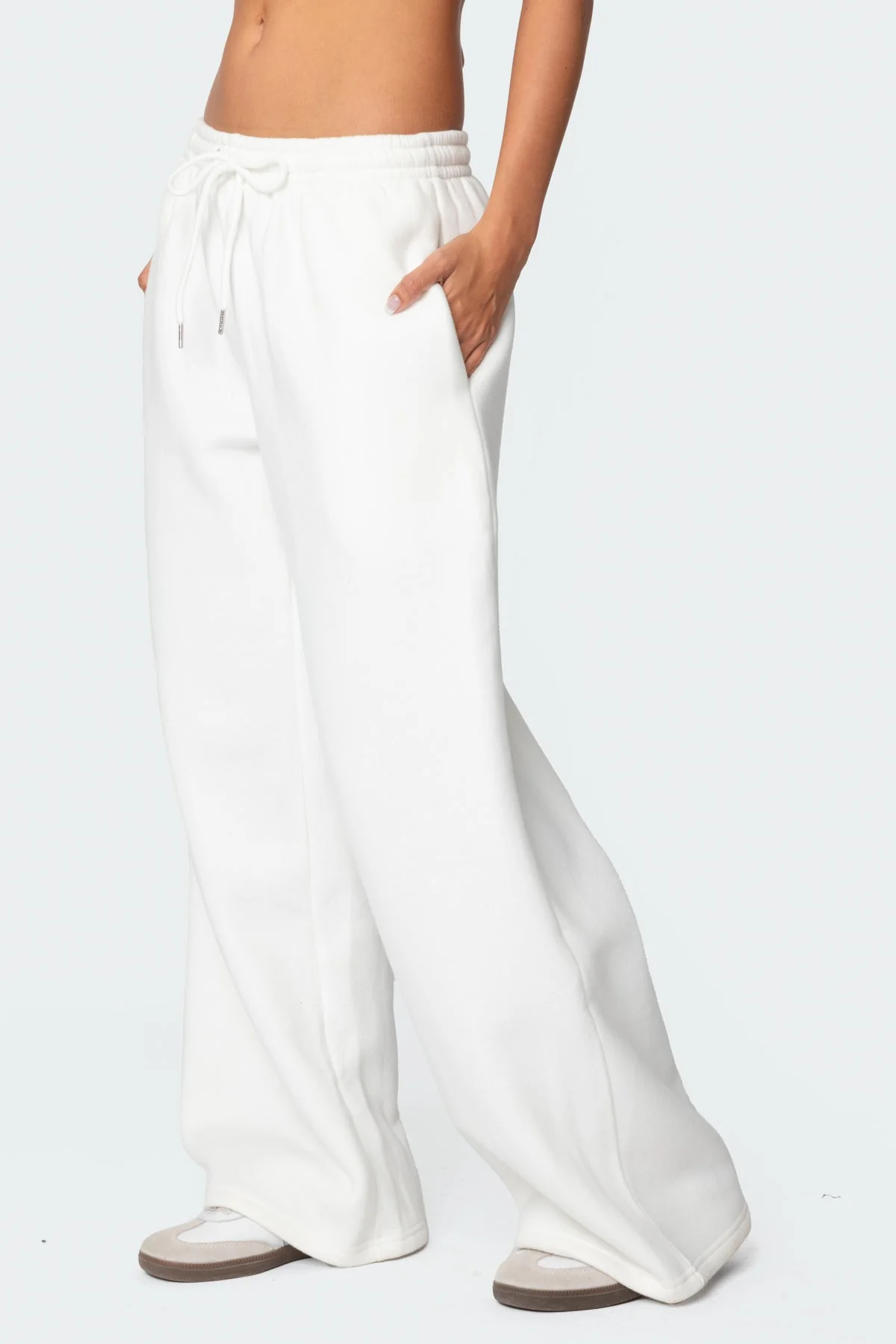 White Wide Leg Adjustable Waistband Sweatpants XS-XL