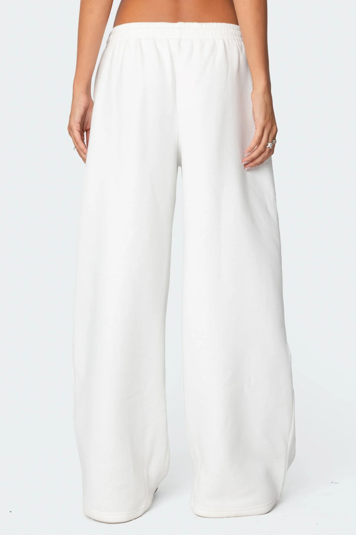 White Wide Leg Adjustable Waistband Sweatpants XS-XL