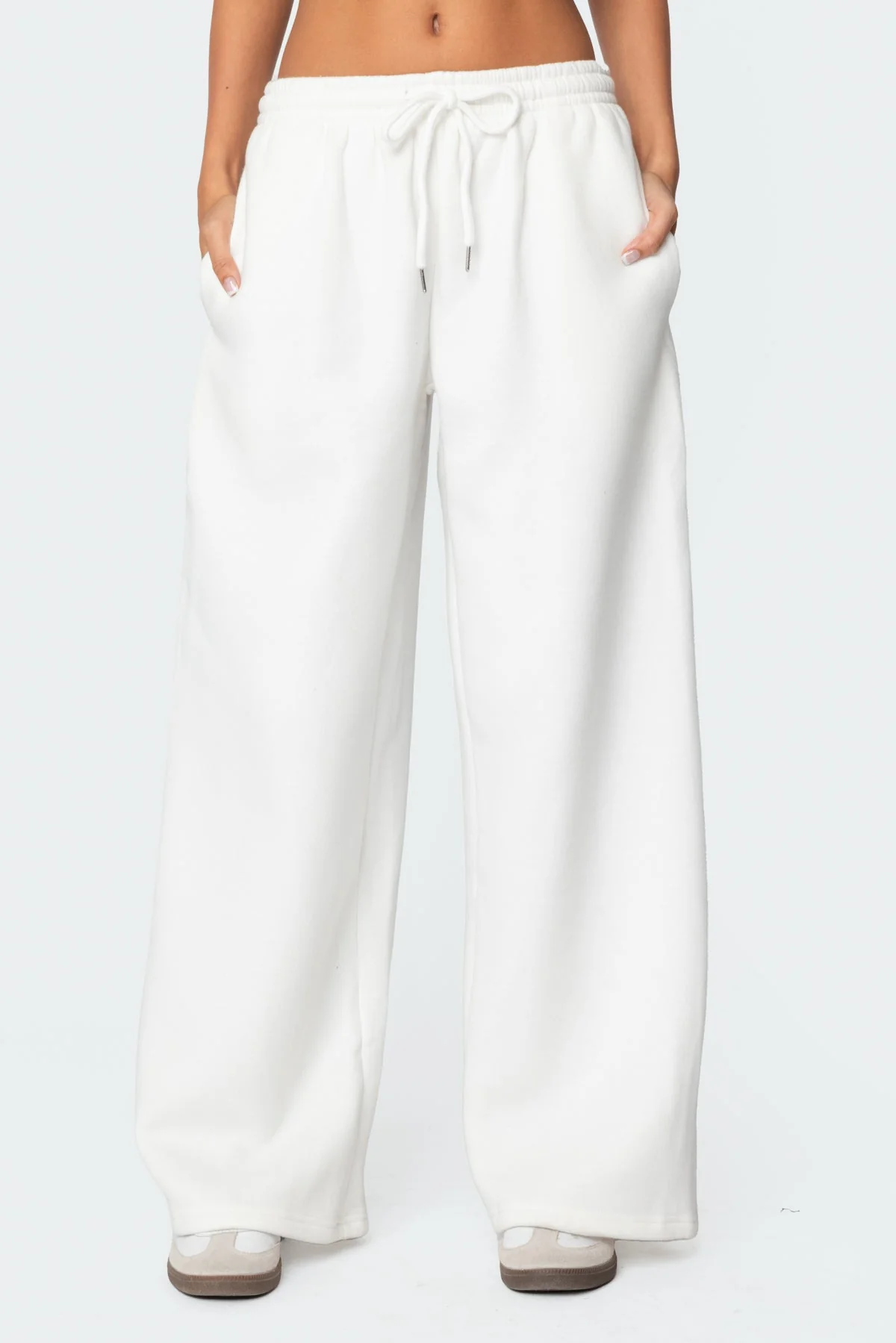 White Wide Leg Adjustable Waistband Sweatpants XS-XL