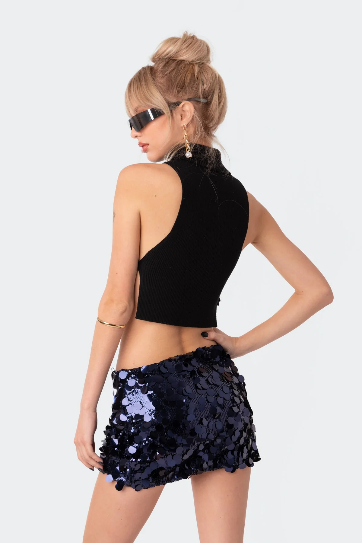 Black Knitted Lace-Up Crop Top