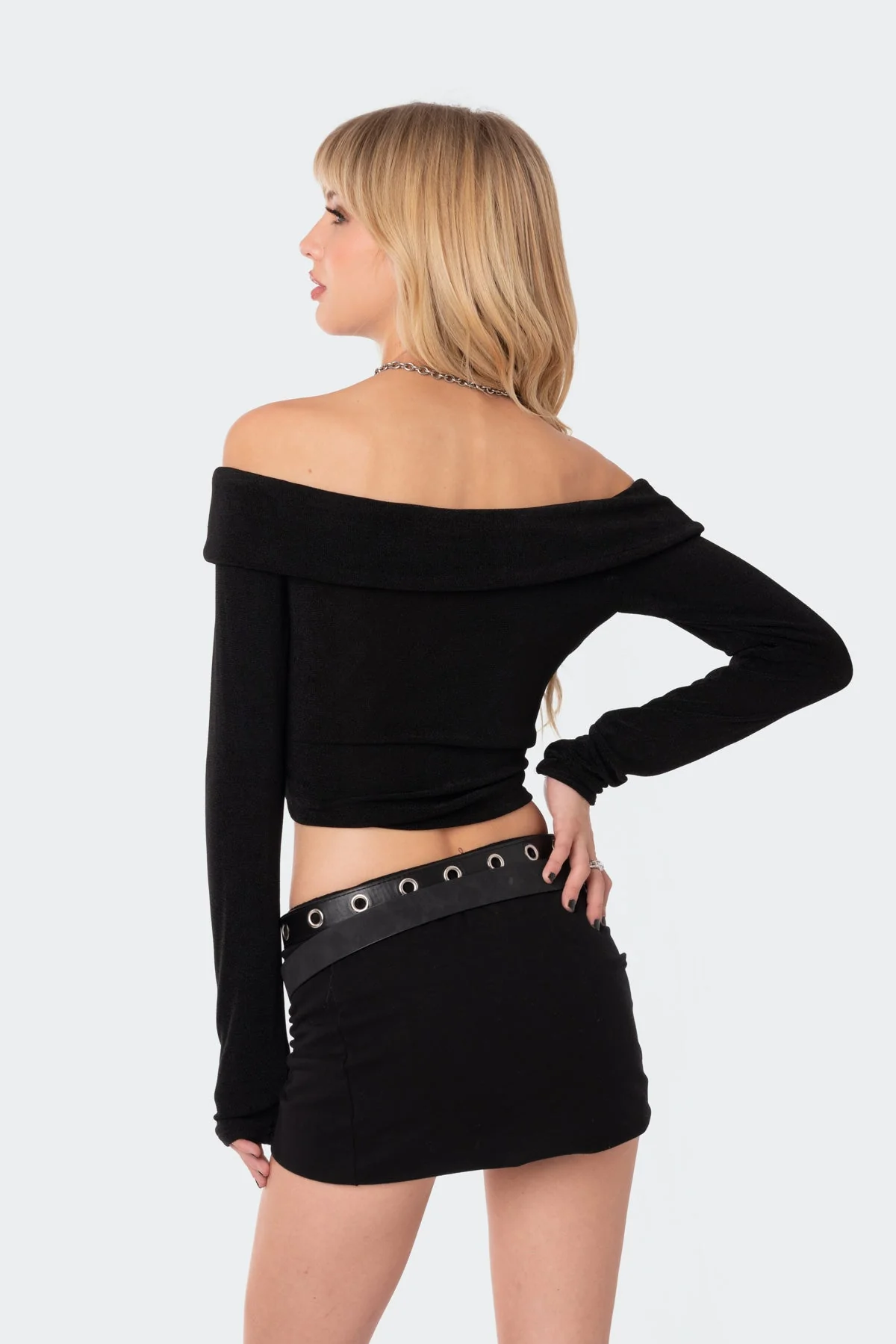 Black Off Shoulder Fold Over Top for Women