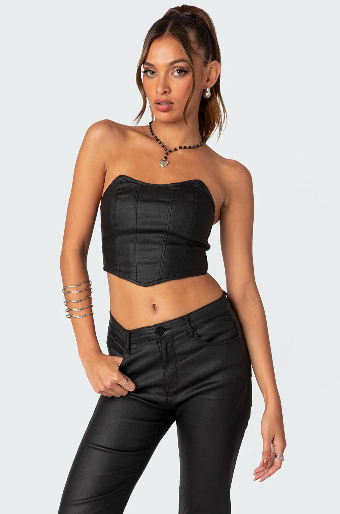 Black Faux Leather Luna Corset