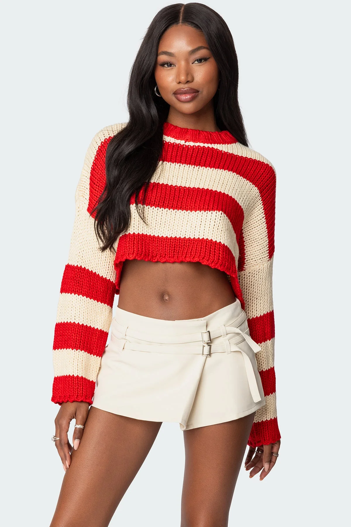 Red Cropped Knitted Sweater XS/S-M/L-XL
