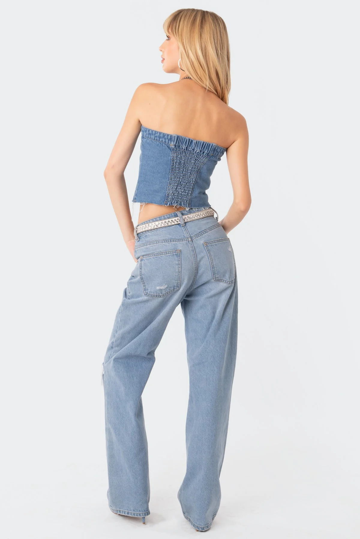 Blue Denim Strapless Top for Women