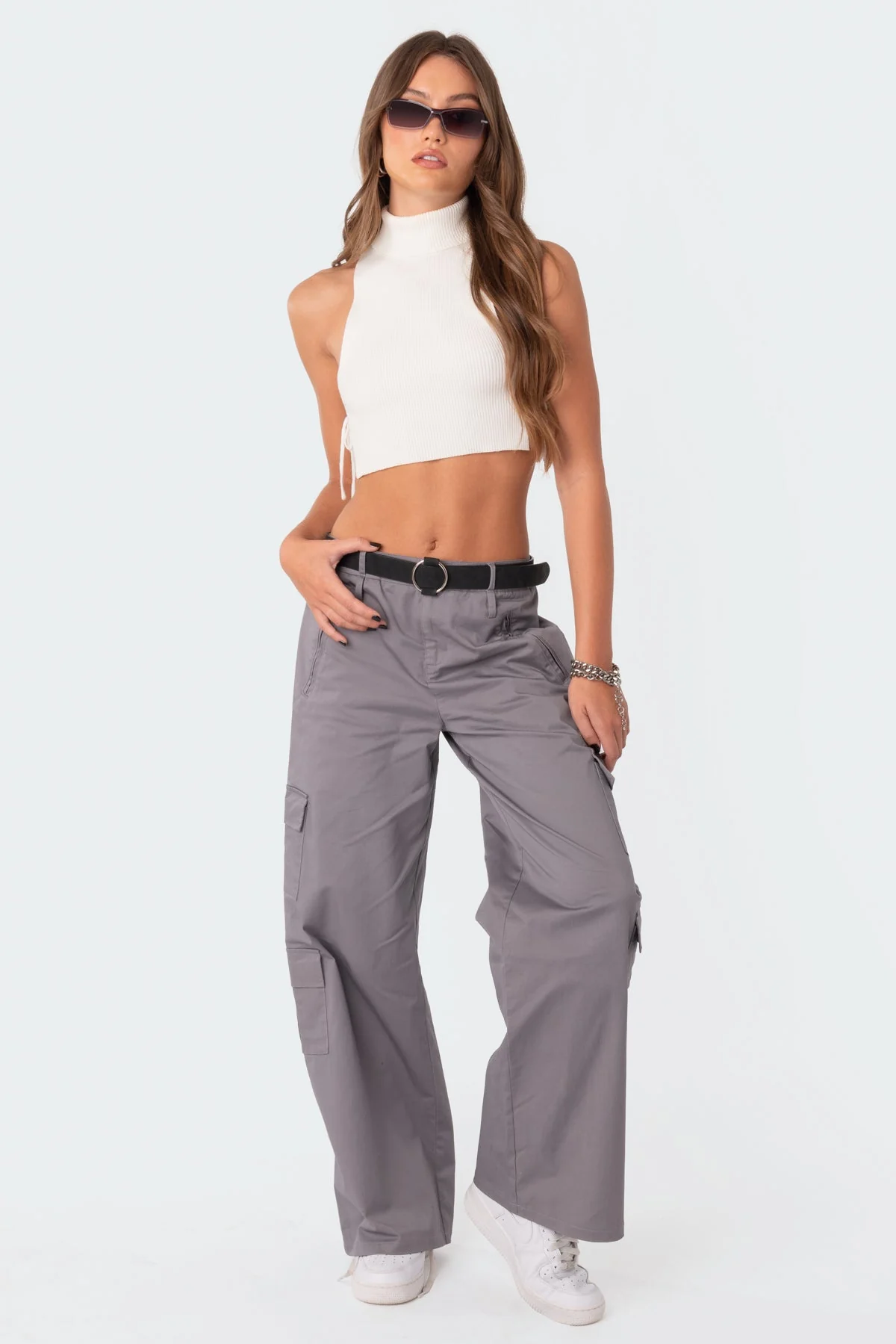Gray Cargo Pants with Military Style Pockets