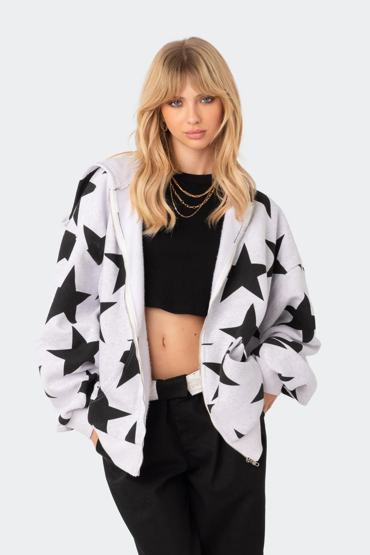 Cozy Gray Melange Oversized Hoodie Zip-Up