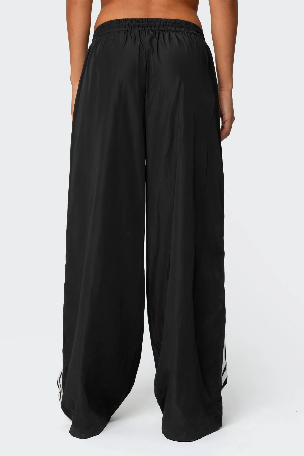 Black Nylon Track Pants with Side Stripe Detail