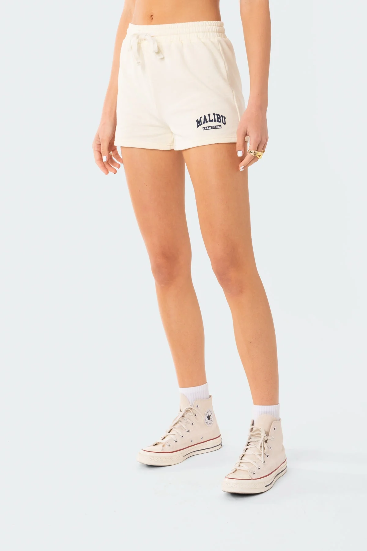 Womens Malibu Terry Shorts Cream Color Drawstring Waistband