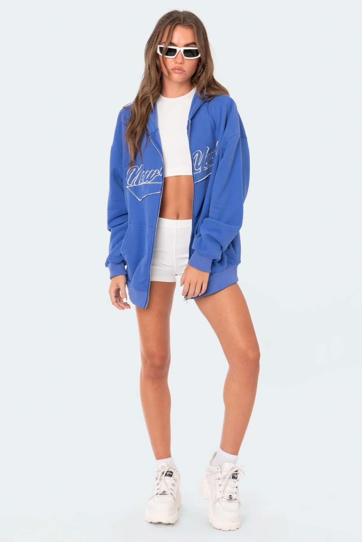 Blue Oversized Hoodie with New York Applique