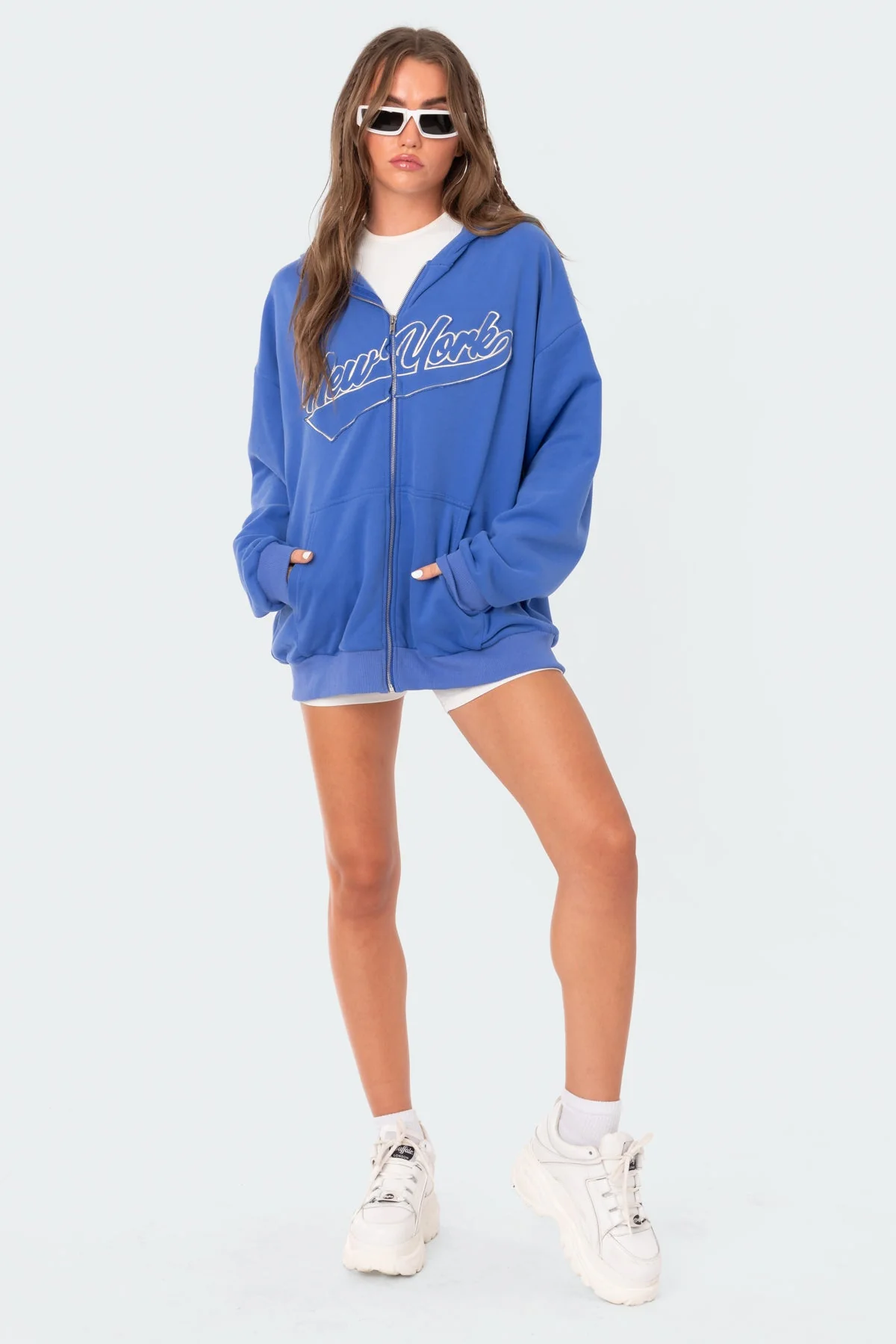 Blue Oversized Hoodie with New York Applique