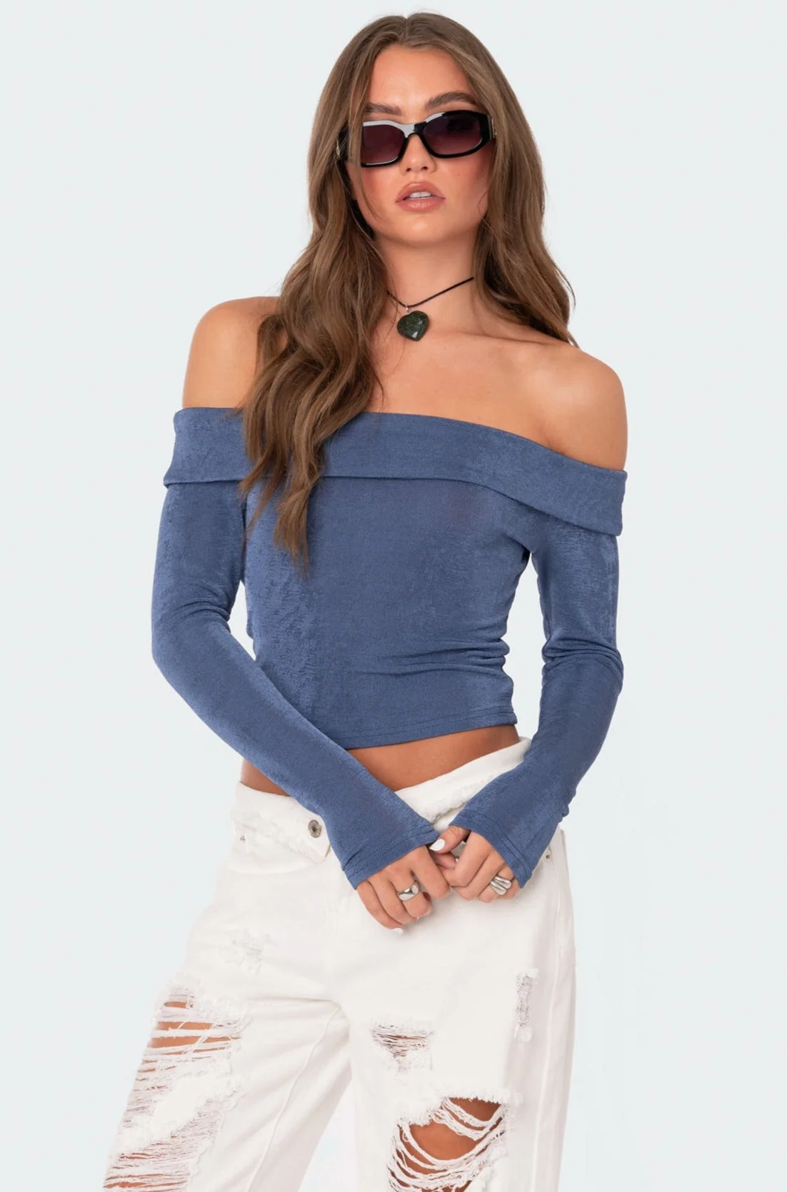 Blue Slinky Fold Over Top - Stylish Athena Design