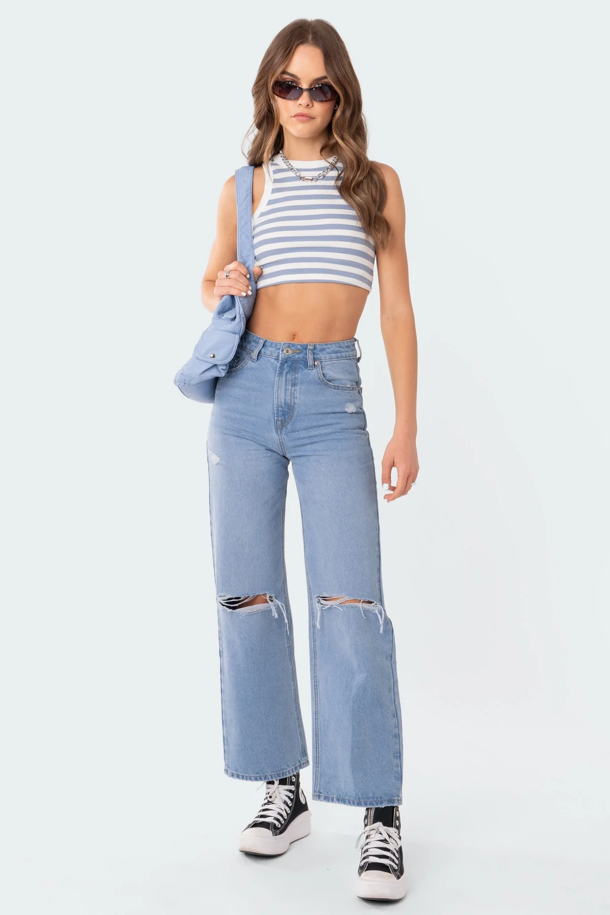 Blue High-Rise Wide Leg Jeans Womens Denim Pants