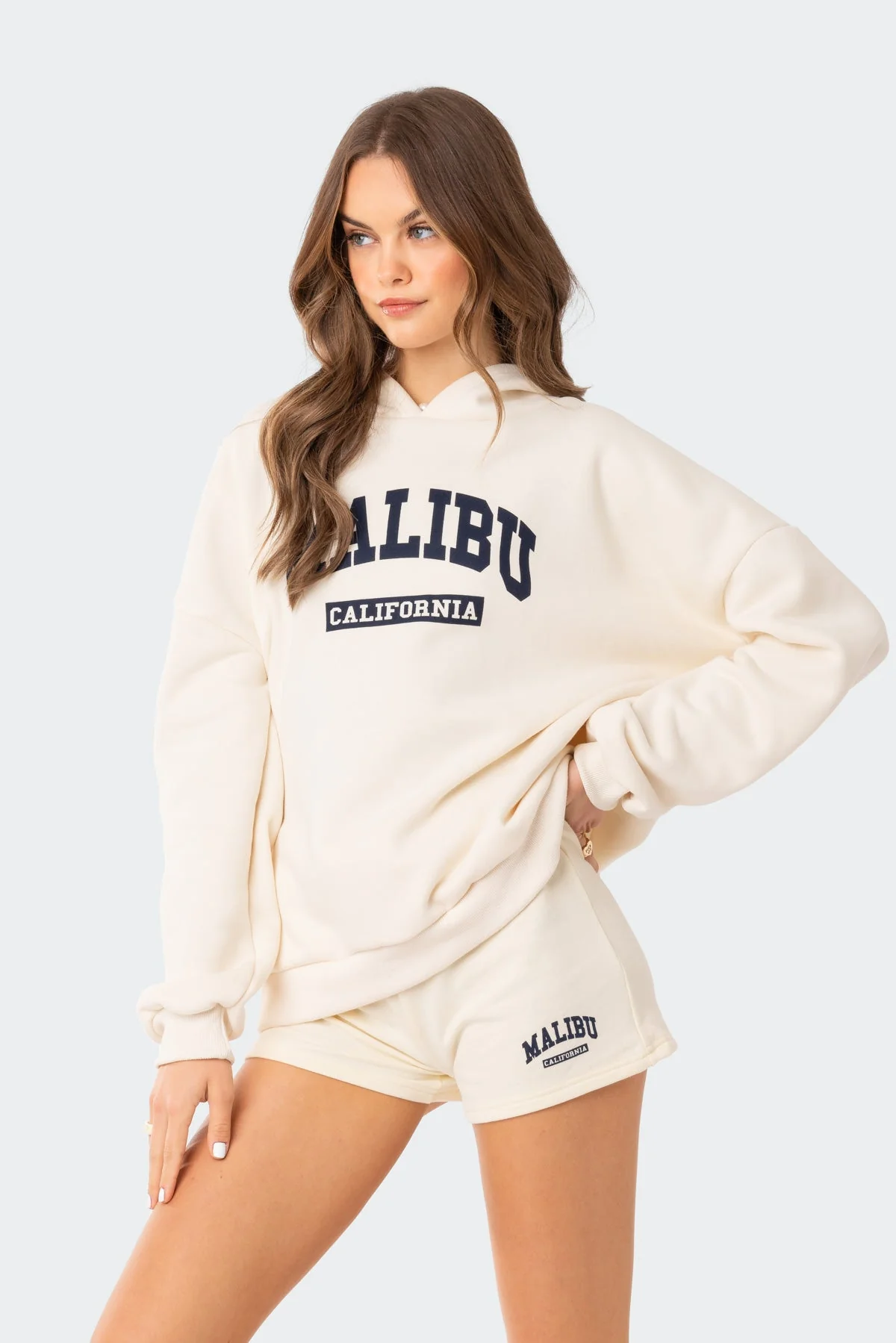 Soft Malibu Graphic Hoodie Cream Polyester Cotton