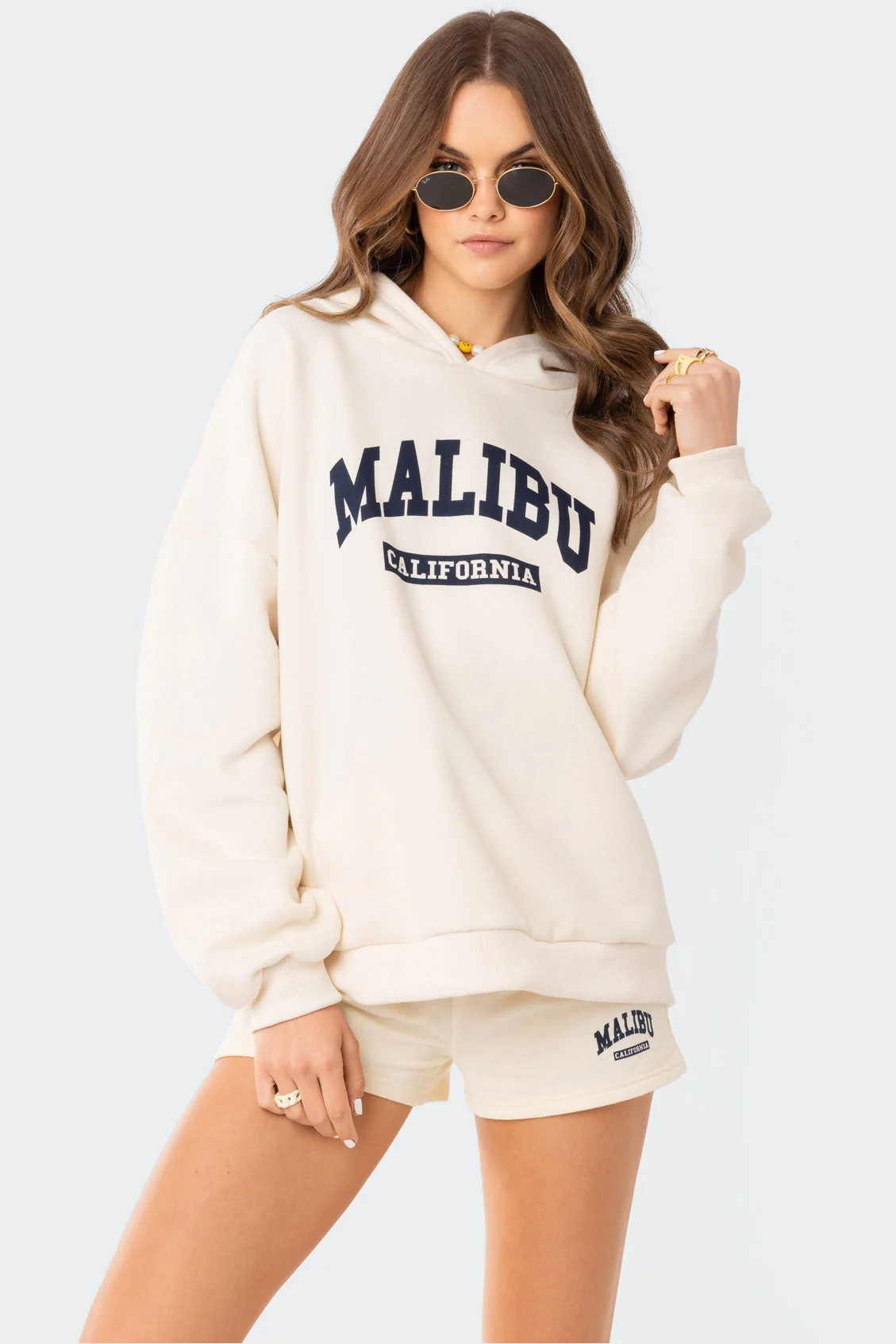 Soft Malibu Graphic Hoodie Cream Polyester Cotton