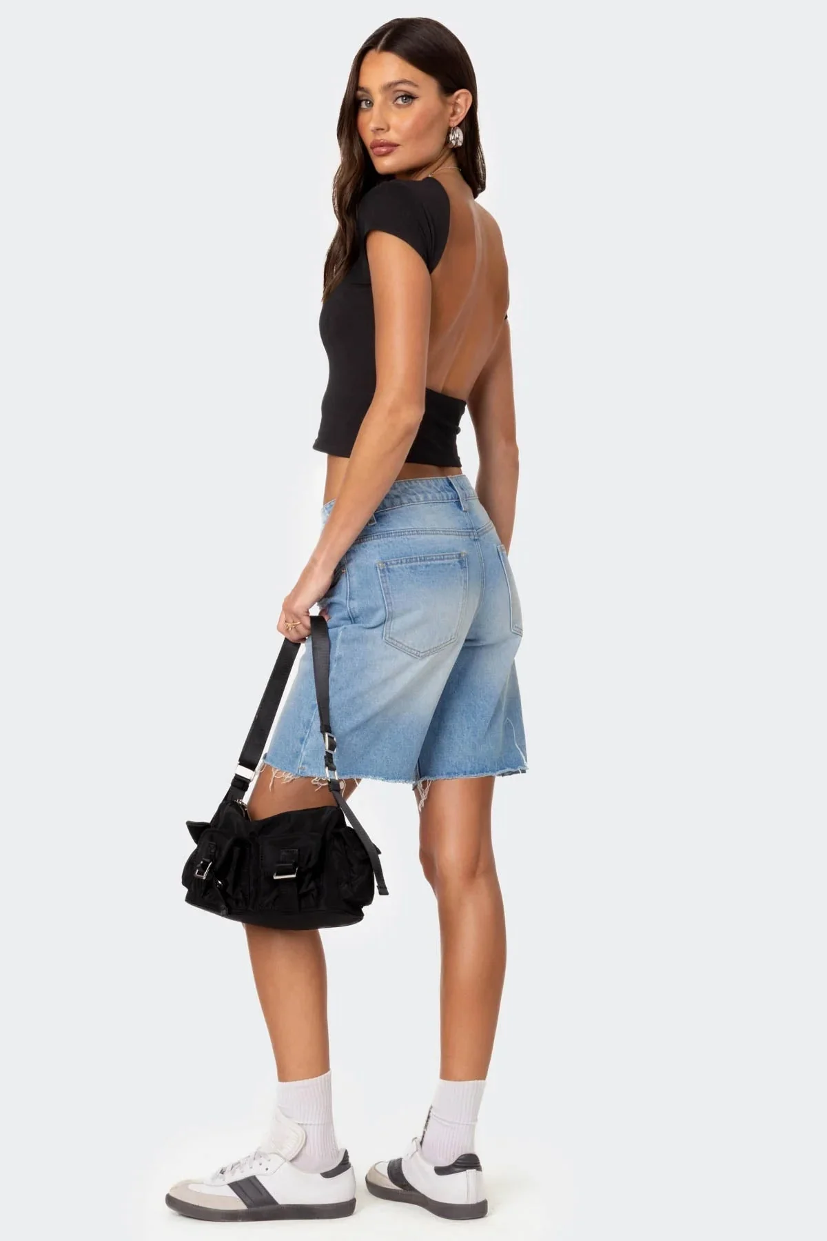 Open-Back Cotton Spandex Black T-Shirt