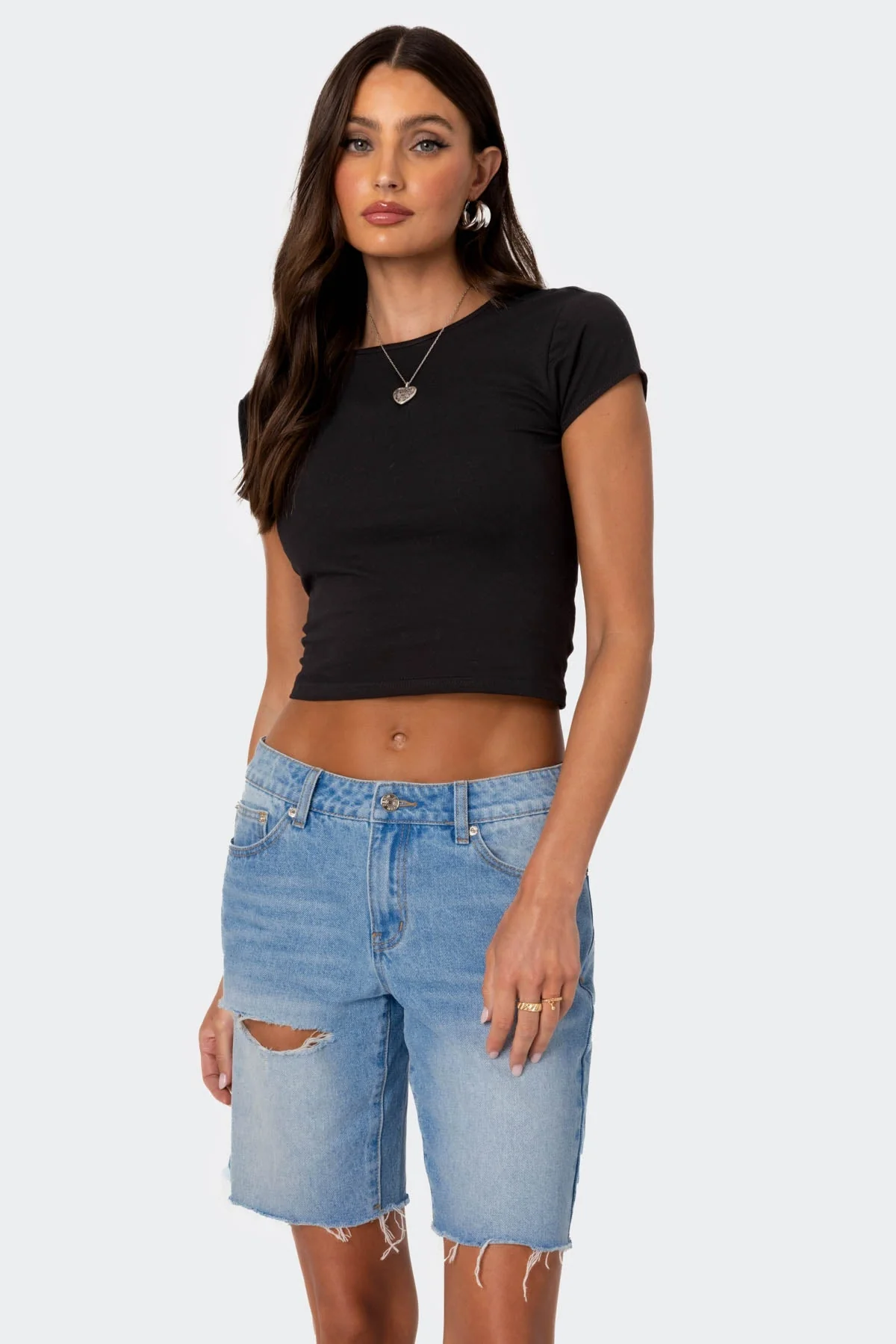 Open-Back Cotton Spandex Black T-Shirt