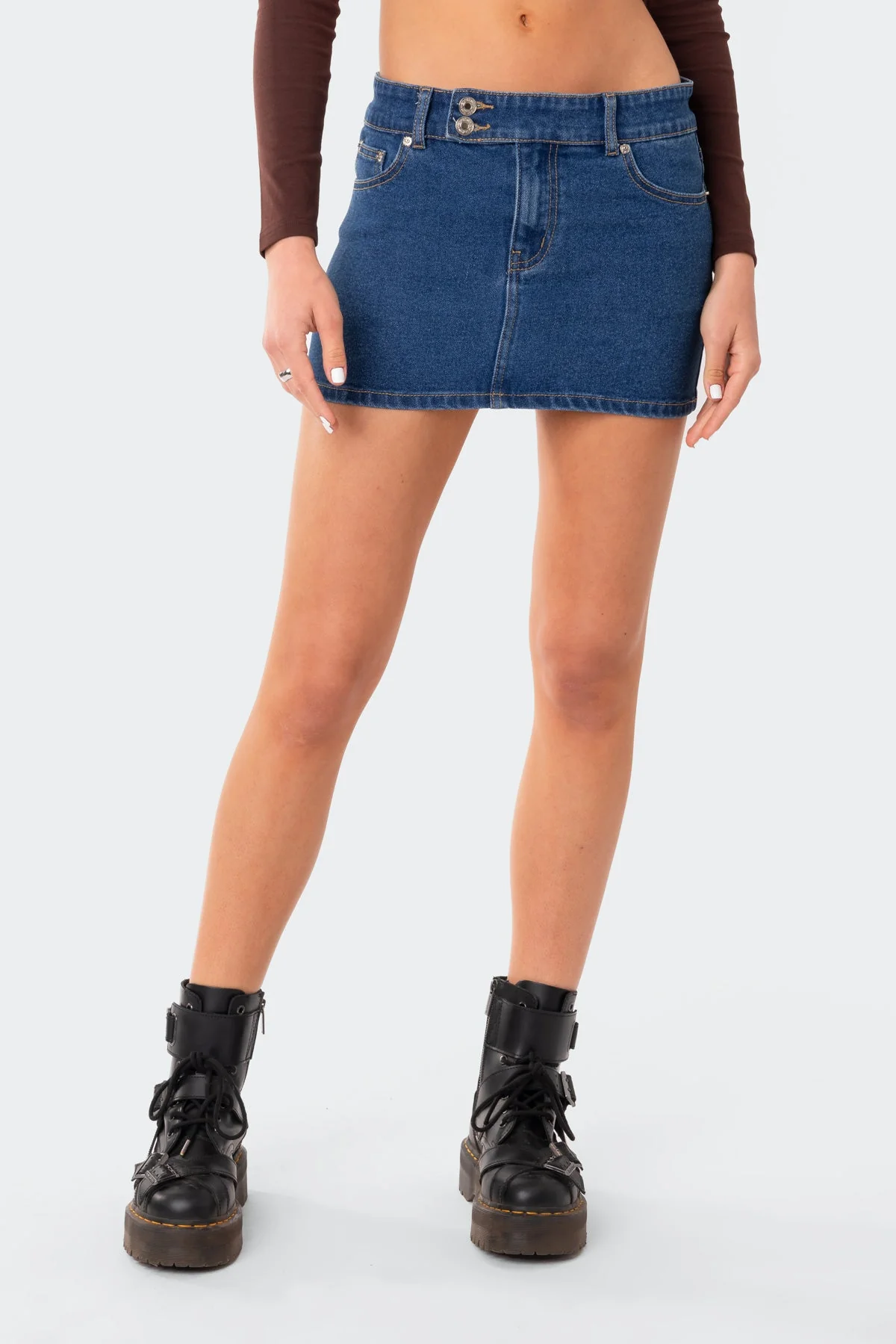 Blue Denim Mini Skirt - Low-Rise Stylish Apparel