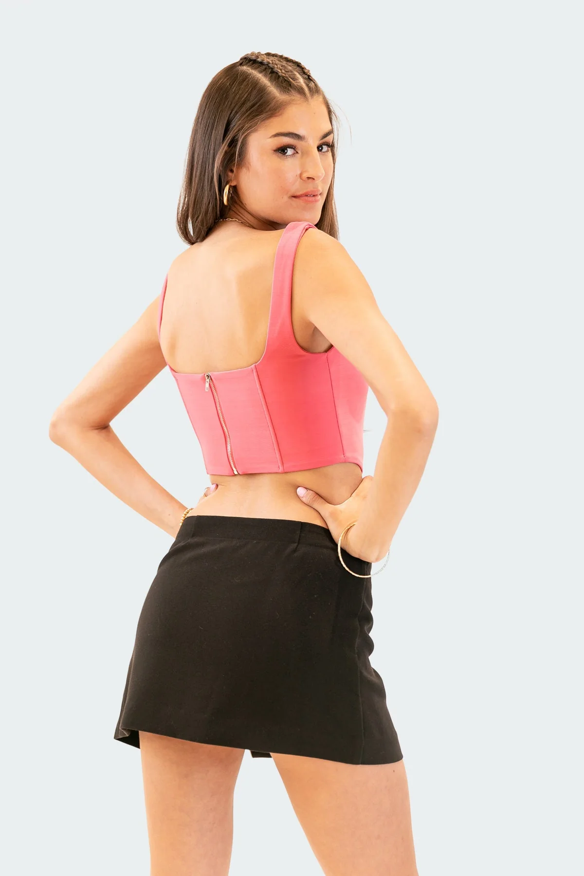 Pink Corset Top with Boned Panel Construction
