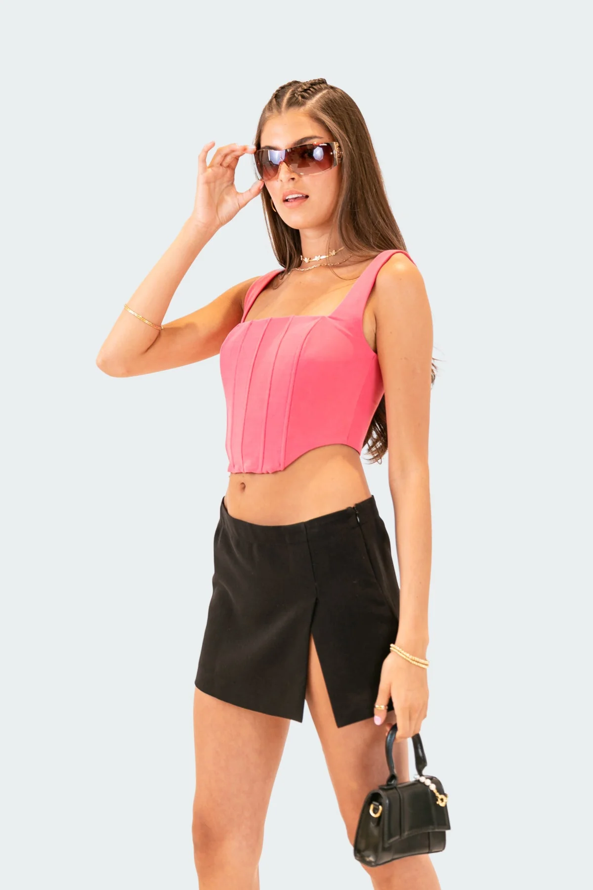 Pink Corset Top with Boned Panel Construction