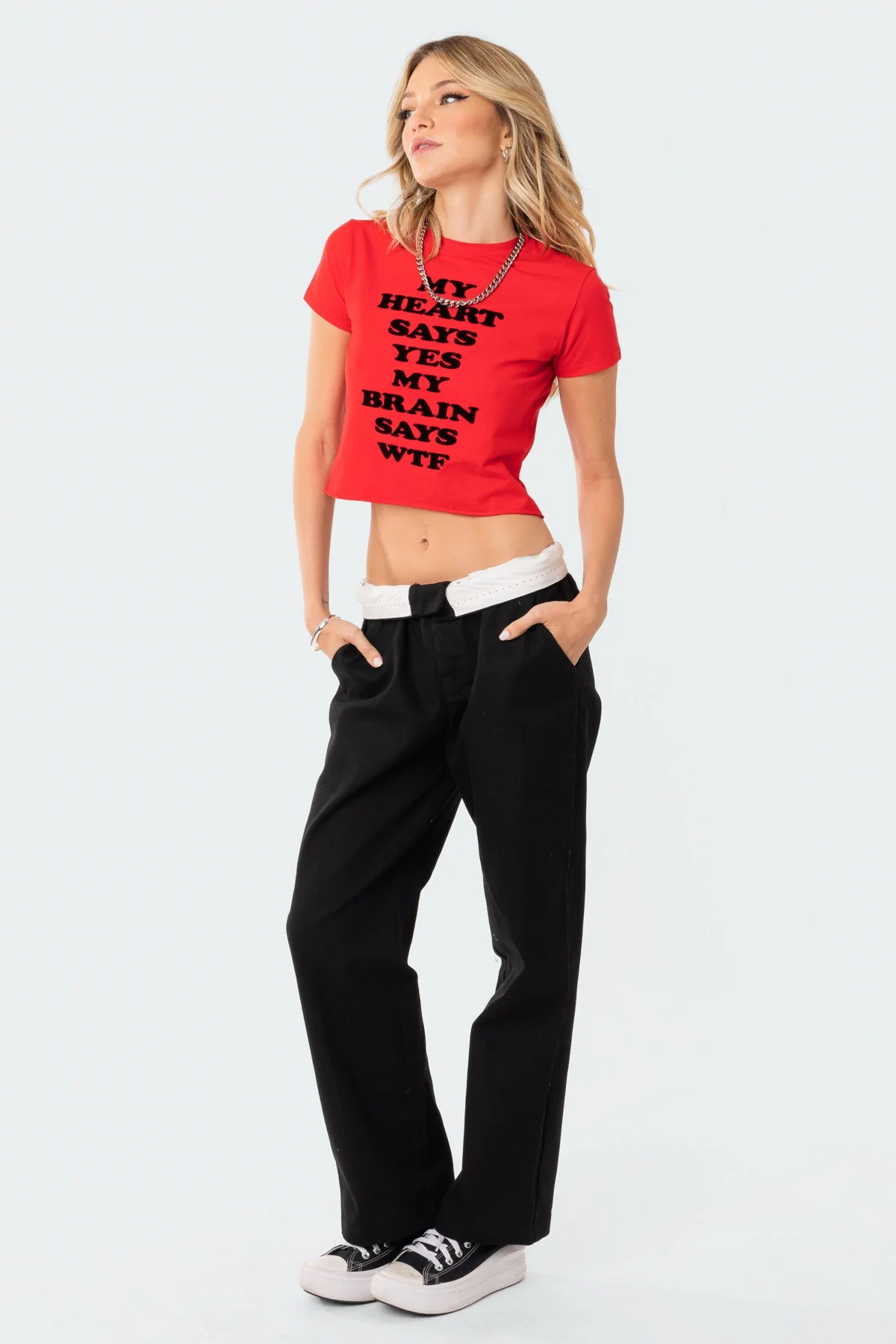 Black Folded Wide Leg Cotton Pants