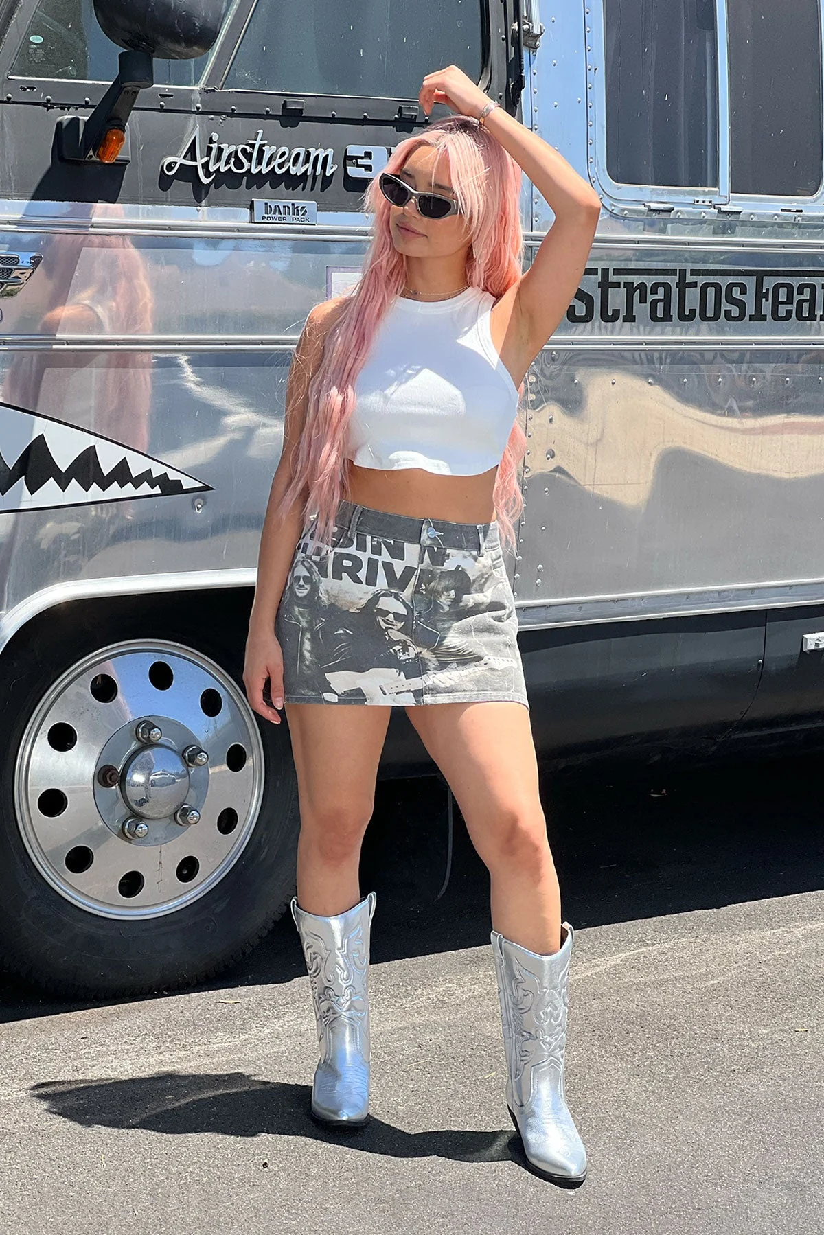 Vintage Washed Denim Mini Skirt Gray Womens Casual Outfit Apparel