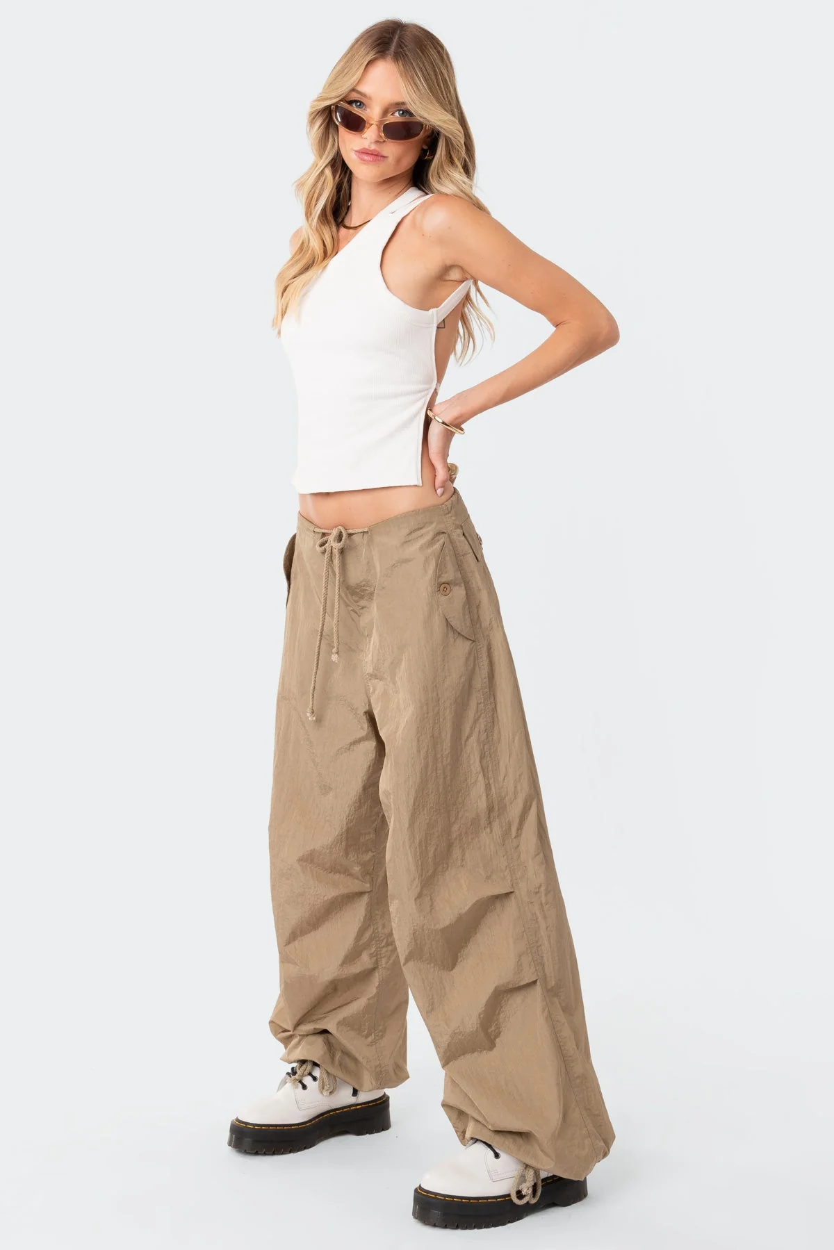 White Open-Back Asymmetric Tank Top