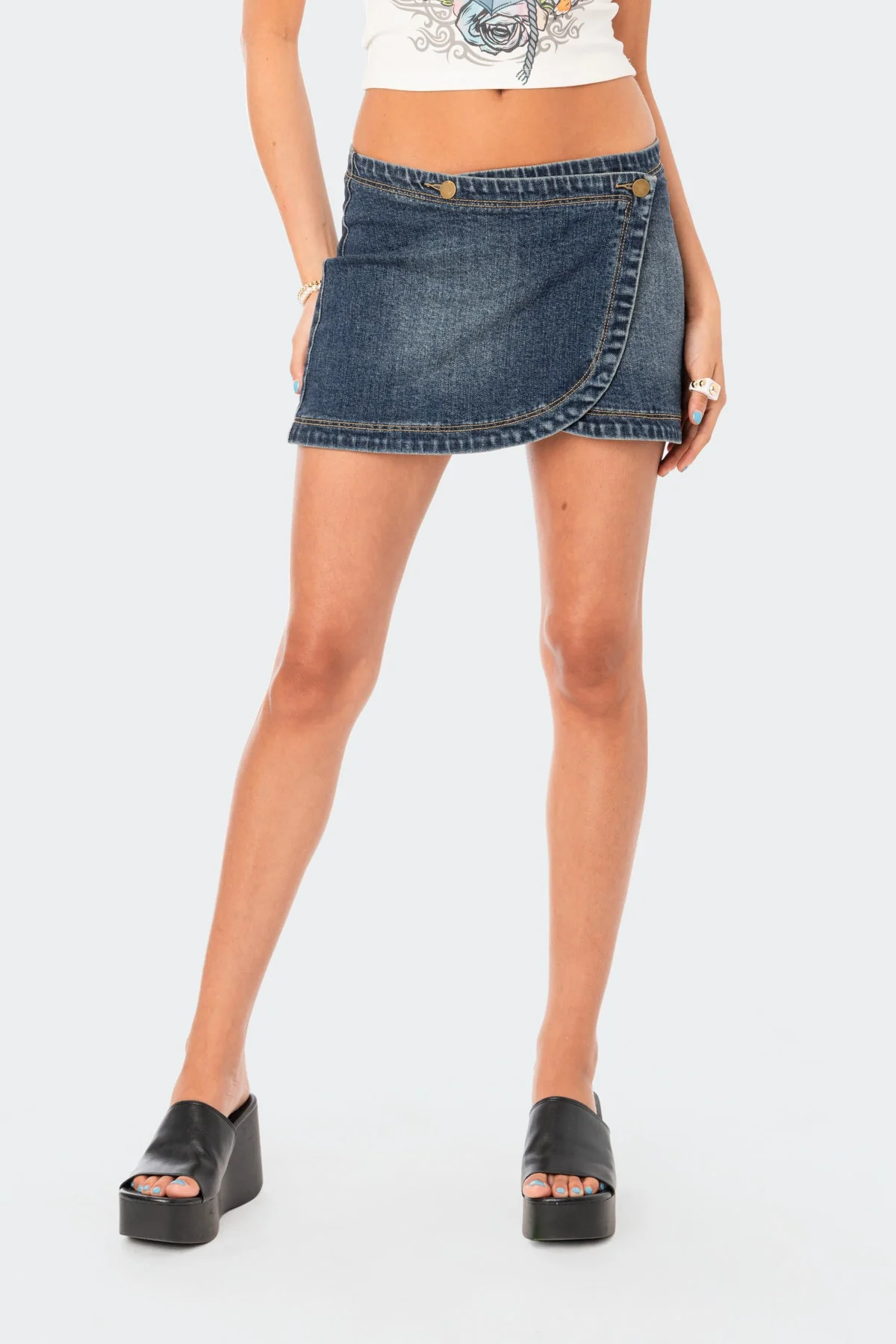 Blue Denim Wrap Mini Skirt Dress