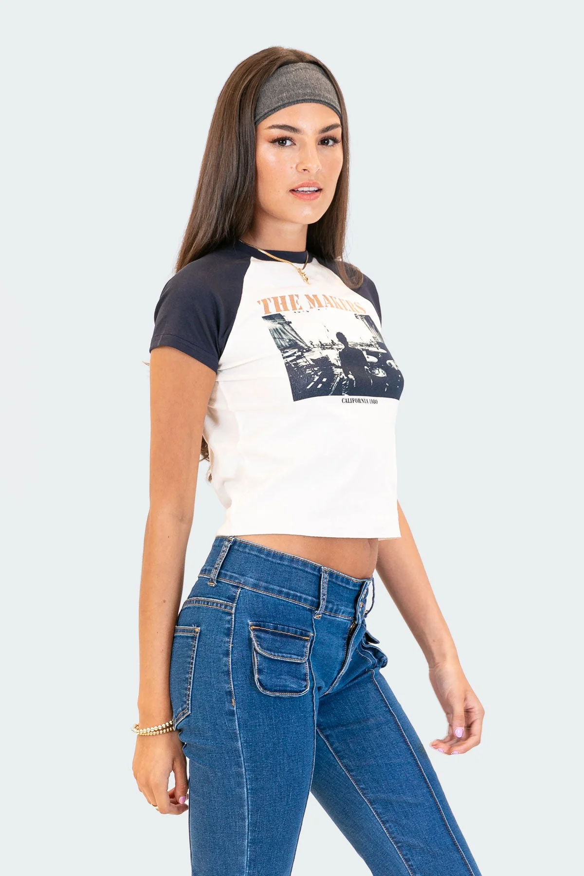 Raglan Baby Tee Shirt in White Cotton Spandex Blend