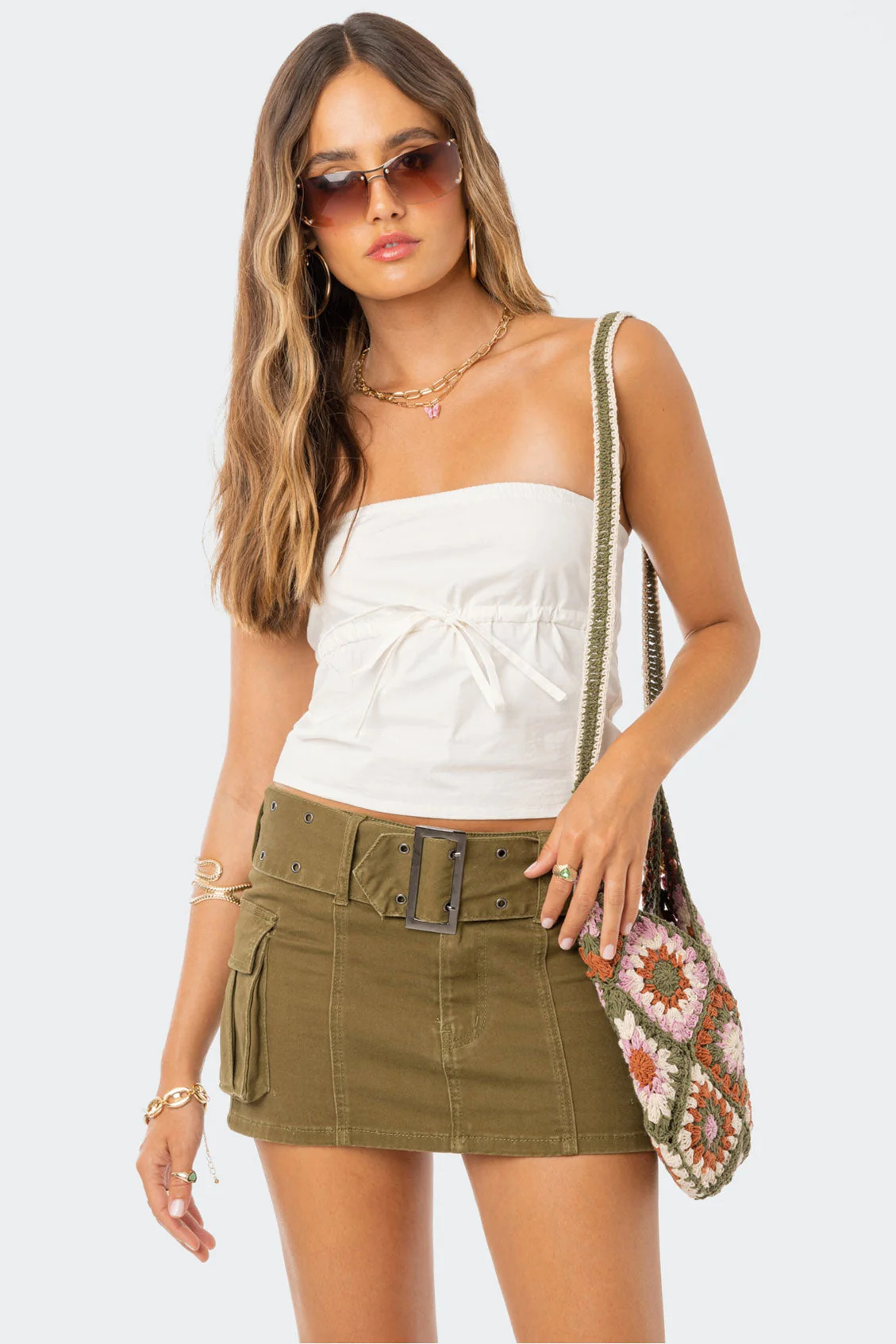 Strapless Cotton Tube Top with Under Bust Tie - White XS-XL