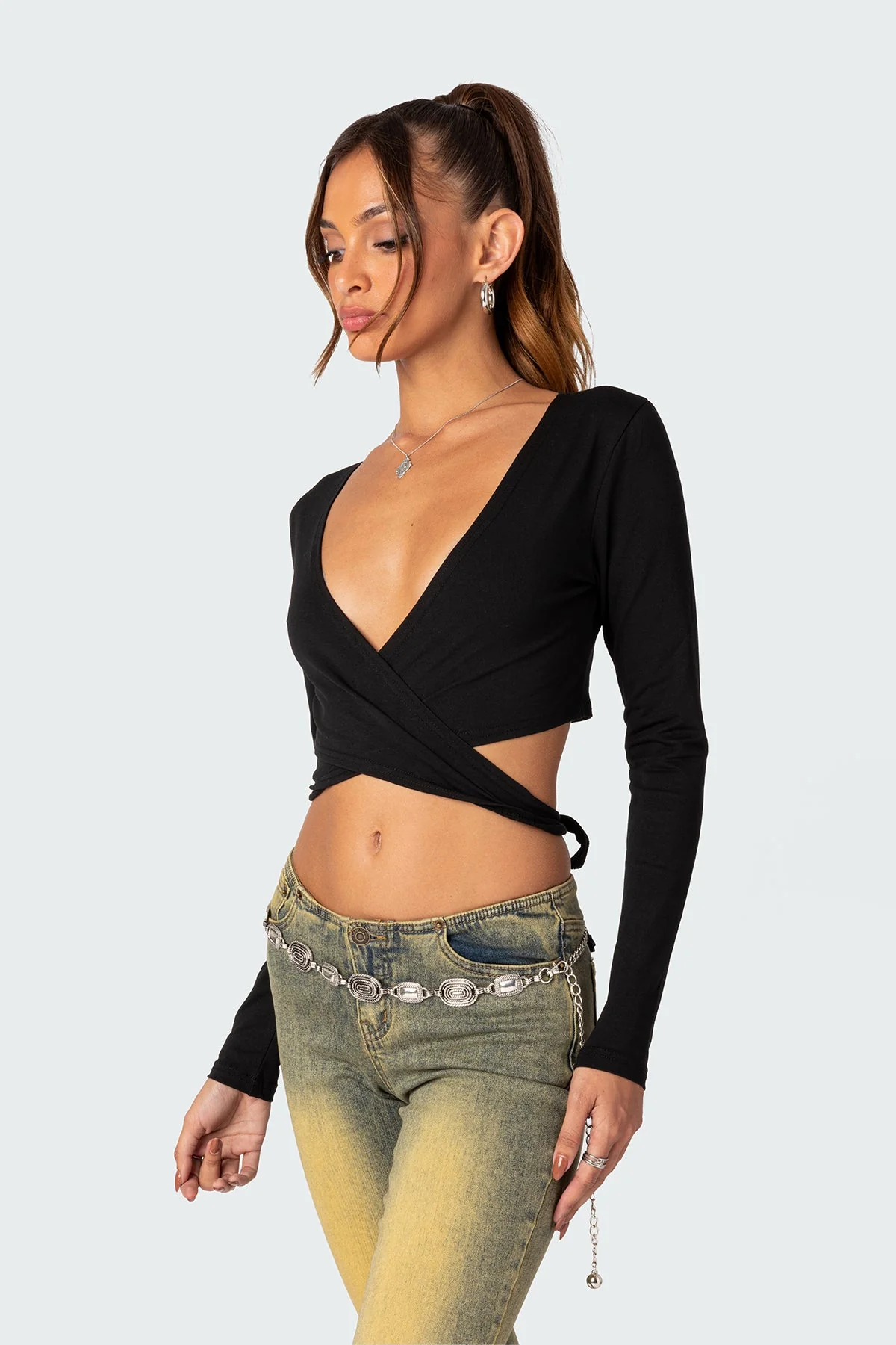 Black Wrap Crop Top - Stylish & Comfortable