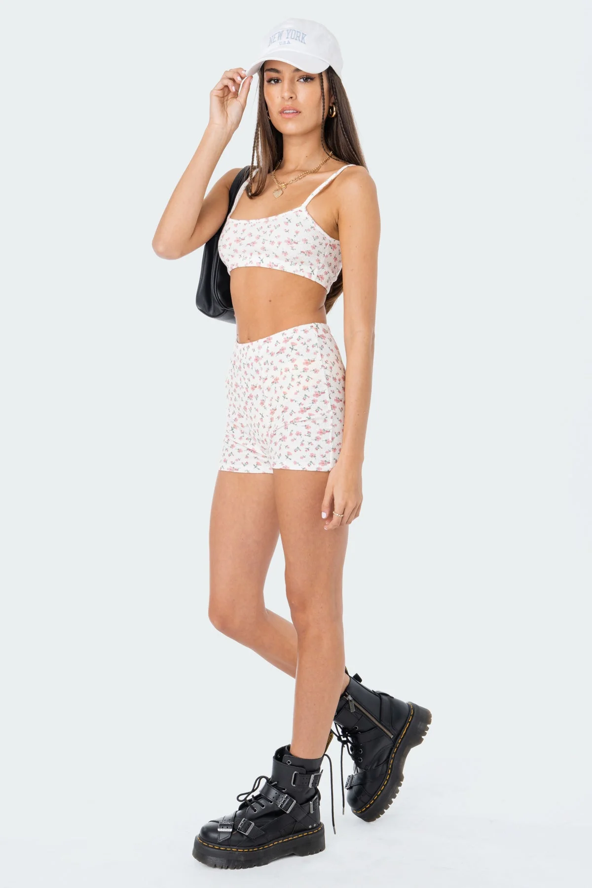 Cream Waffle Textured Crop Top Set