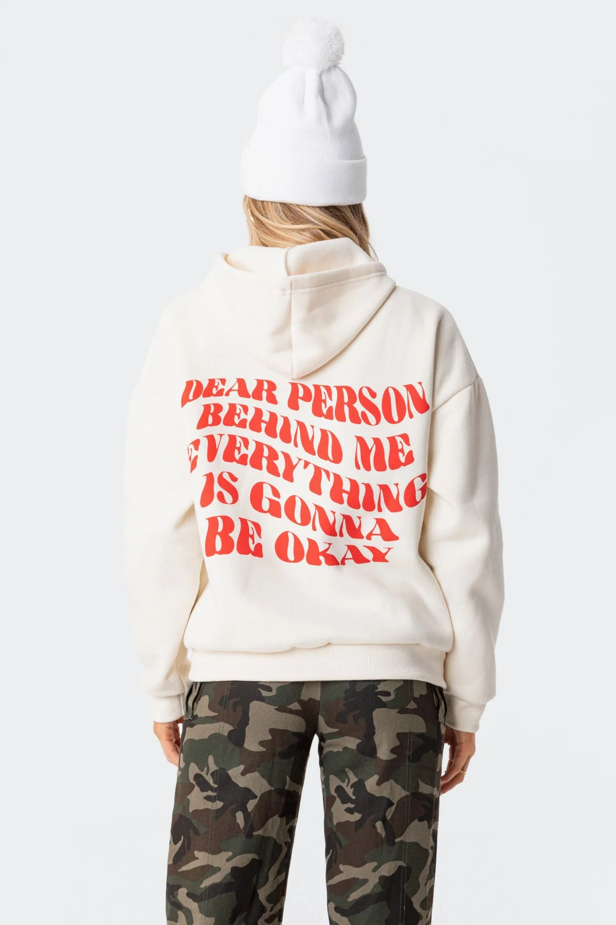 Cozy Cream Graphic Hoodie - Printed Slogan Design