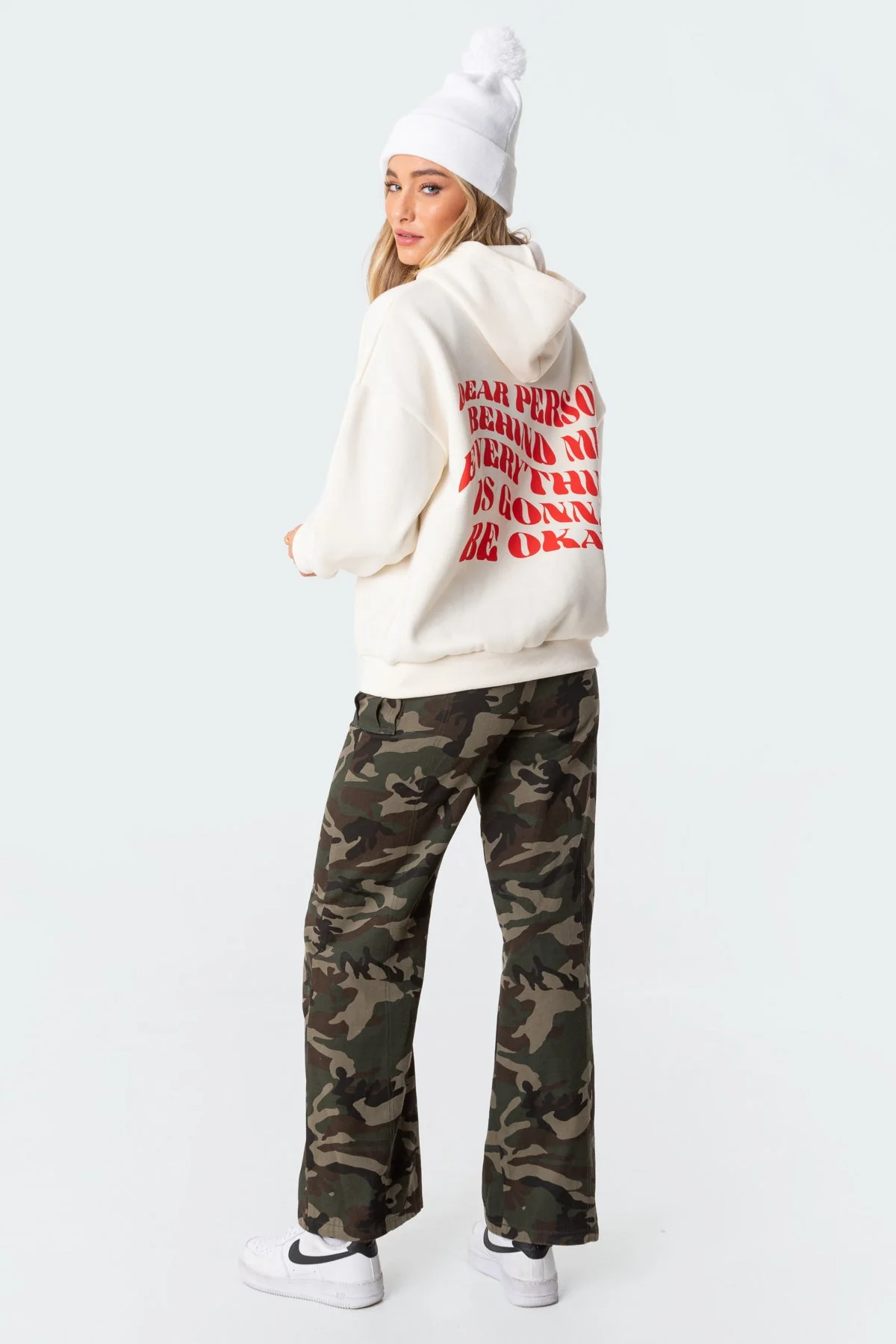Cozy Cream Graphic Hoodie - Printed Slogan Design