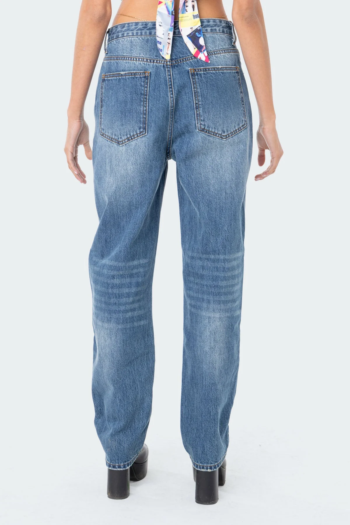 Relaxed Blue Cotton Boyfriend Jeans for Women