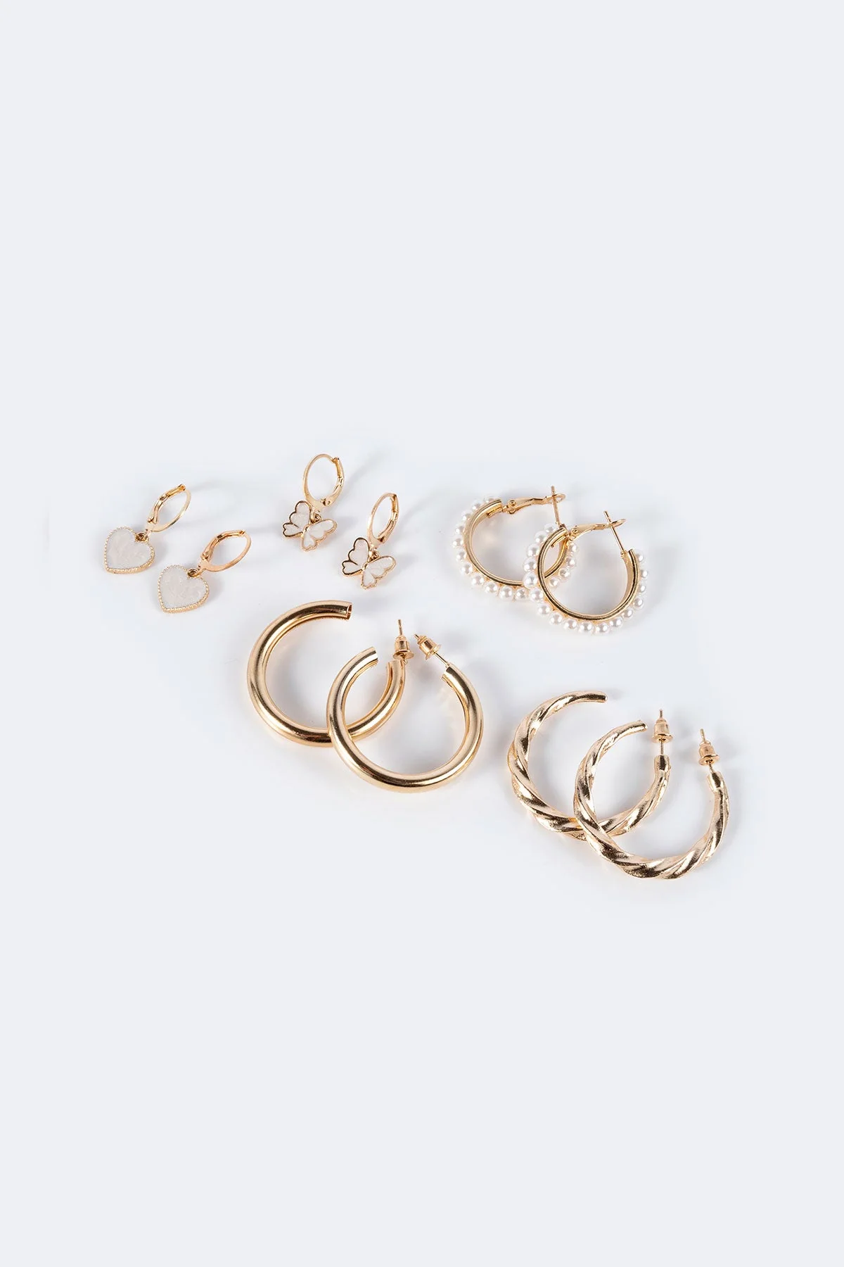Gold Hoop Earrings Set 5 Pairs Stylish Mixed Designs