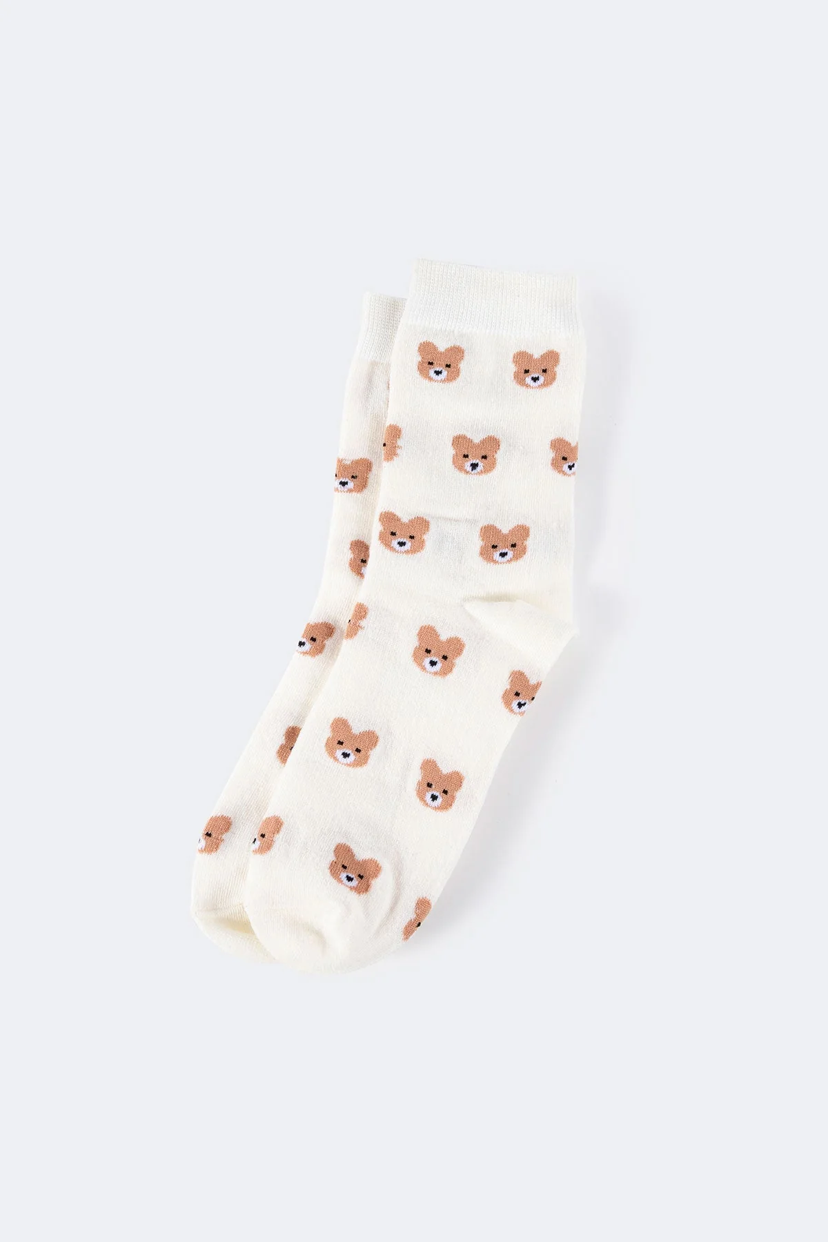 Bear Face Knitted Socks Cream Color