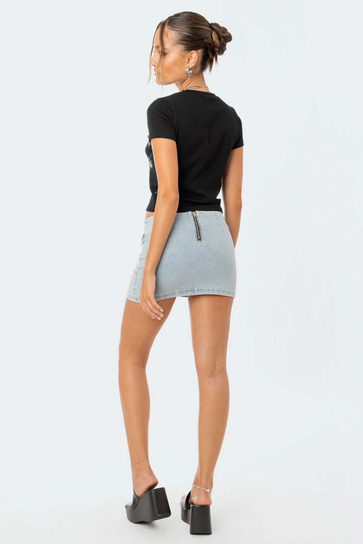 Mono Face Graphic T-Shirt Black Stretch Fabric Shirt Women