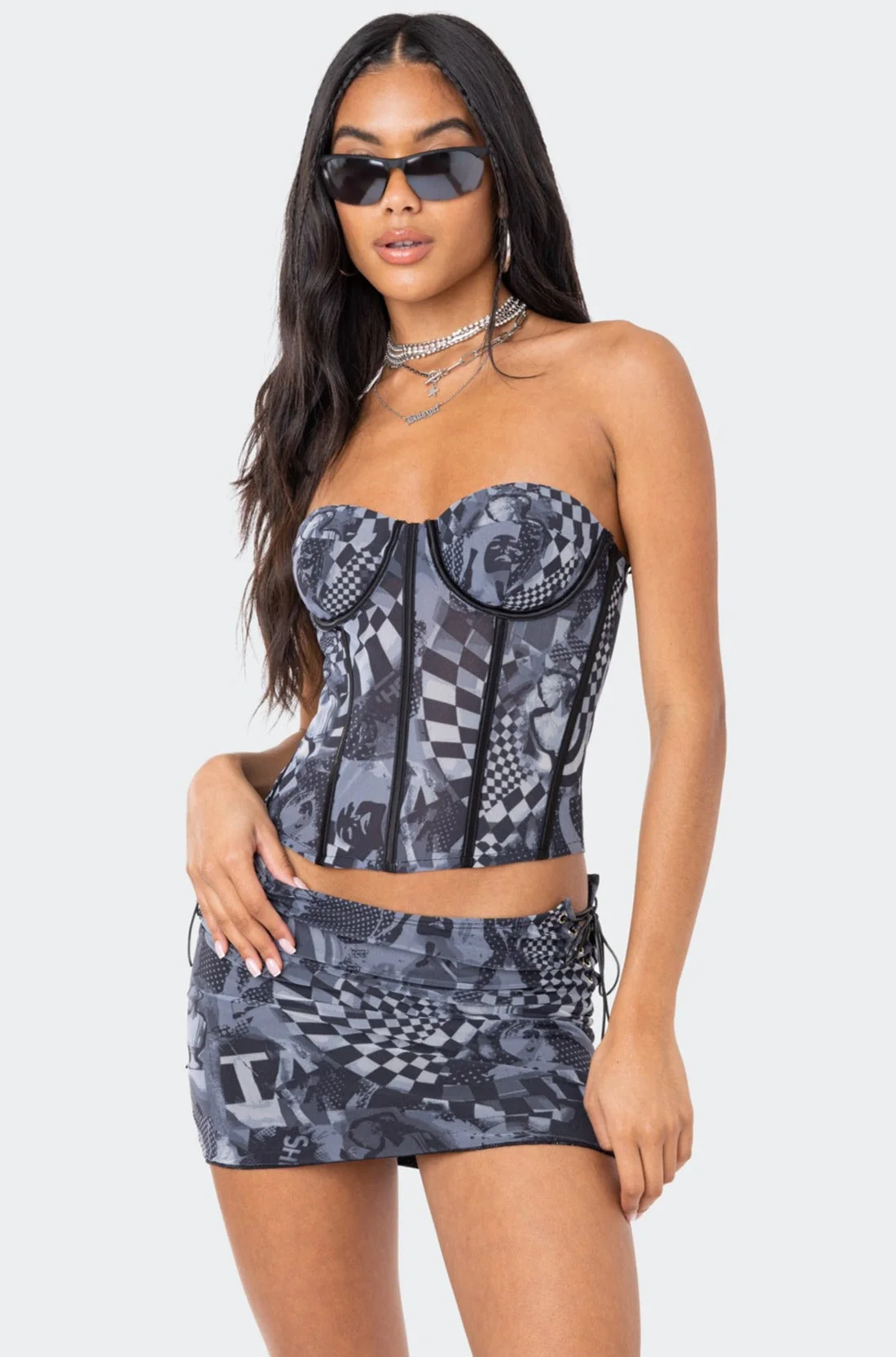 Gray Mesh Boned Corset Top