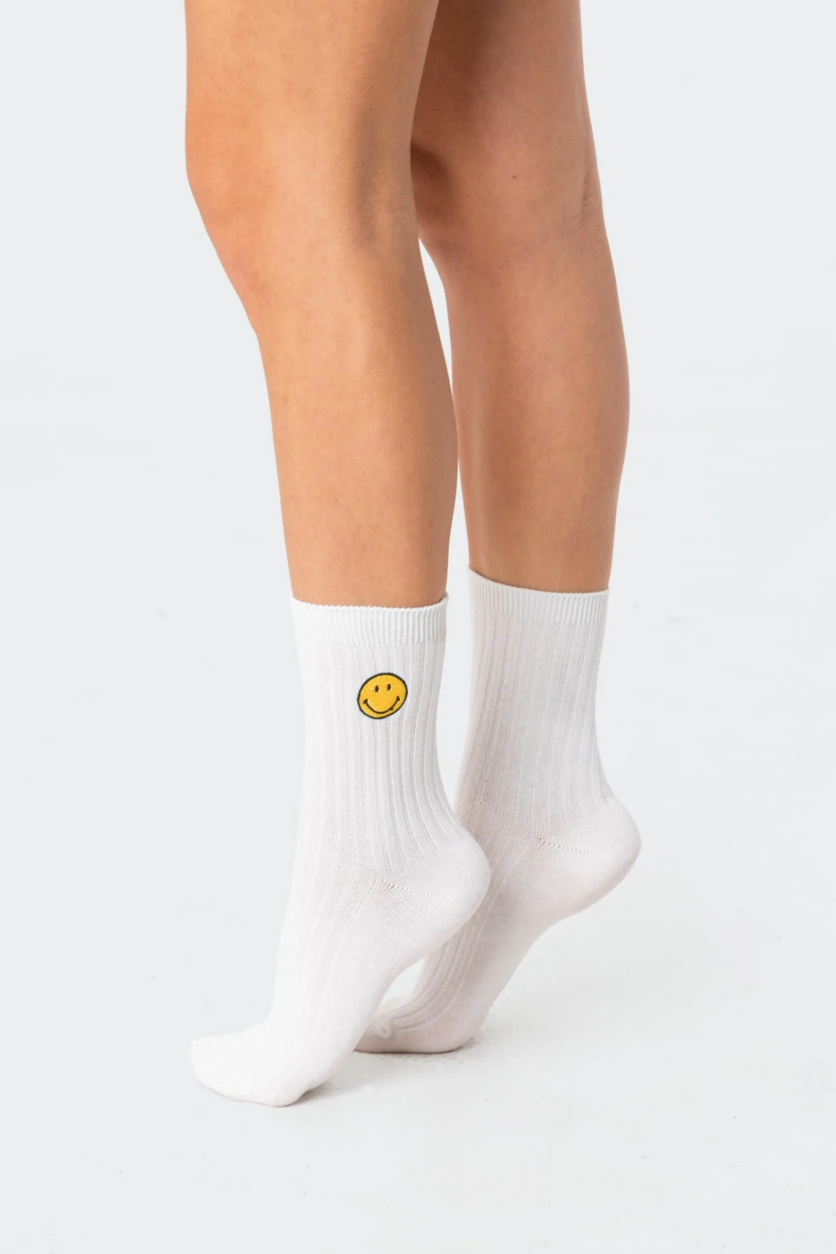 Smiley Face White Cotton Polyester Socks
