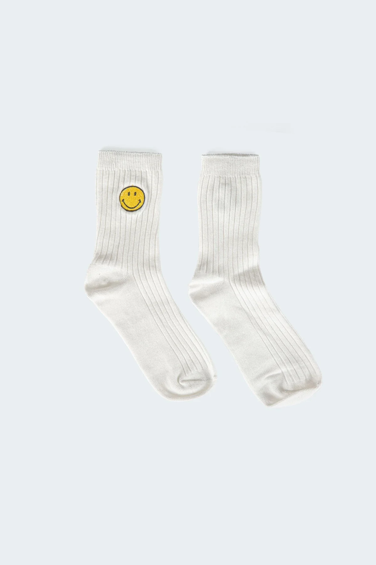 Smiley Face White Cotton Polyester Socks