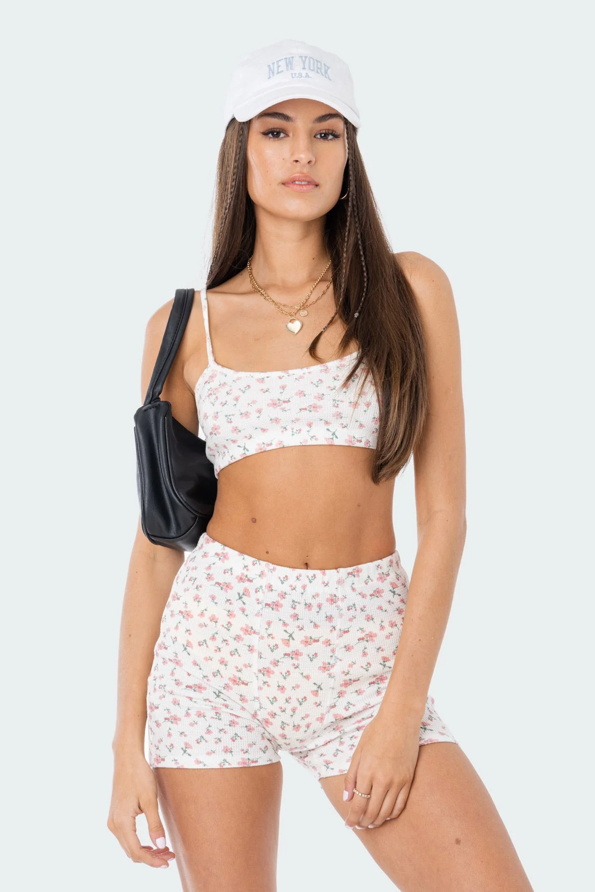 Cream Waffle Lounge Shorts Womens Set