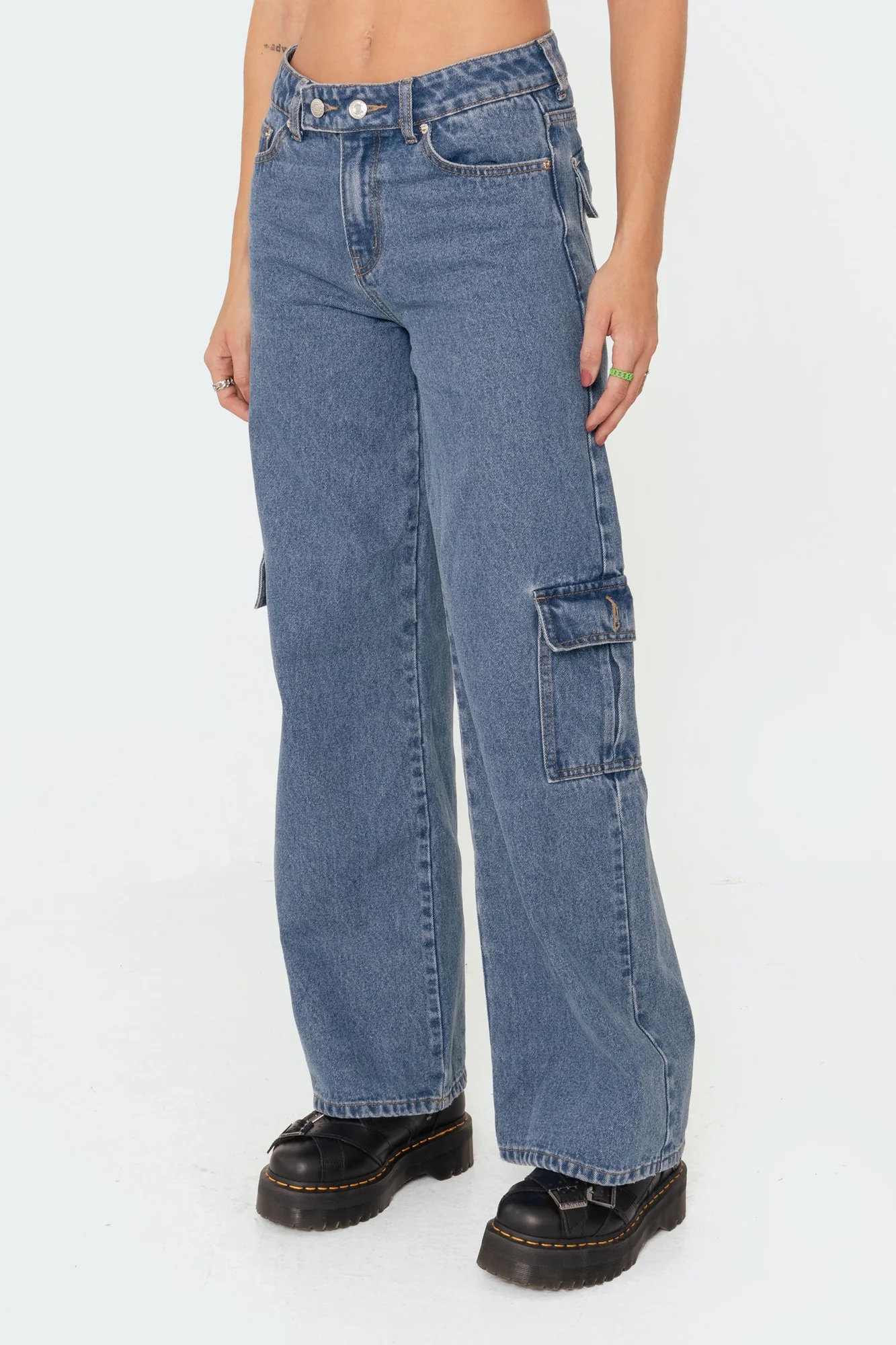 Blue Cargo Denim Pants for Women