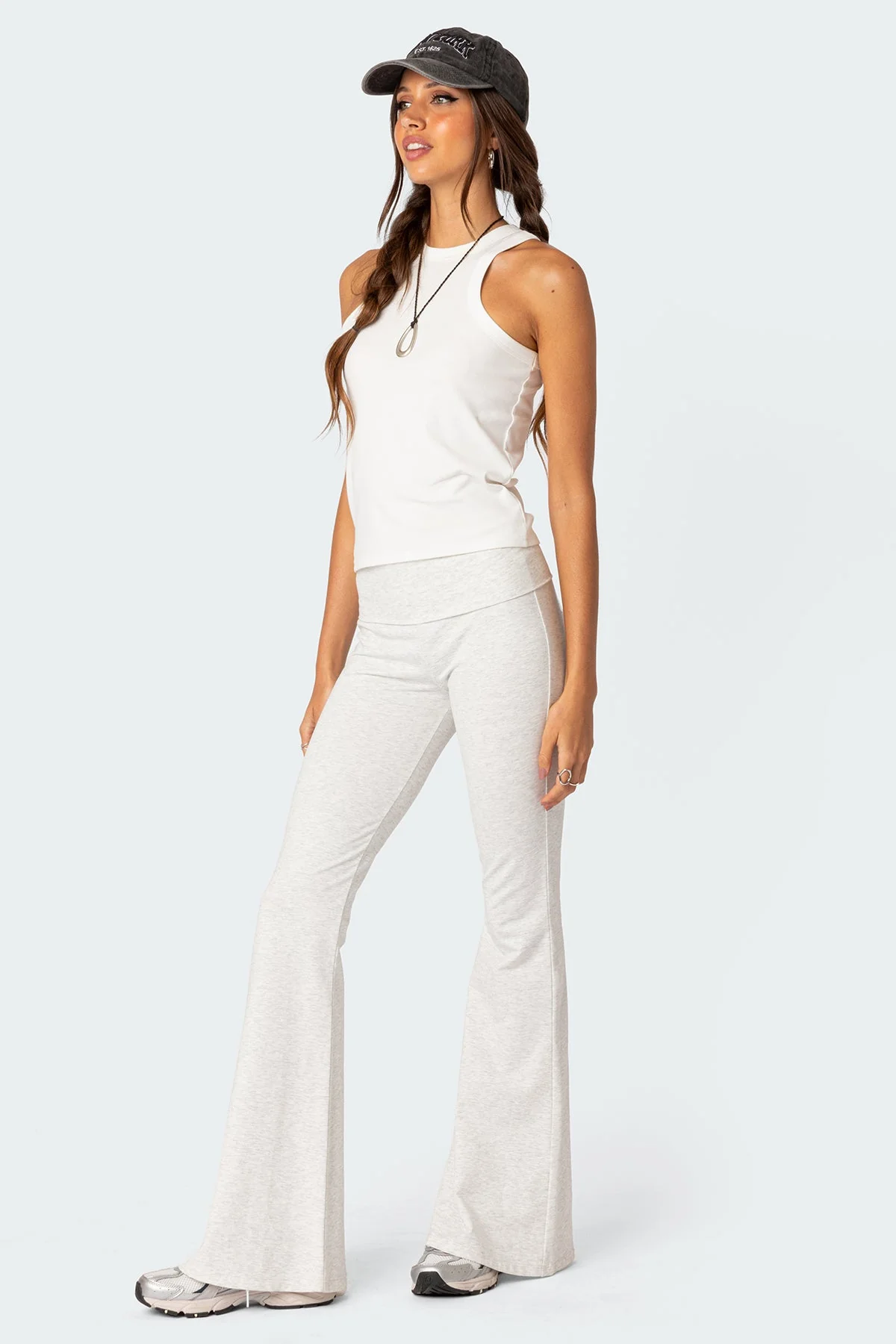 Gray Melange Flared Leggings Womens Cotton Spandex Loungewear Pants